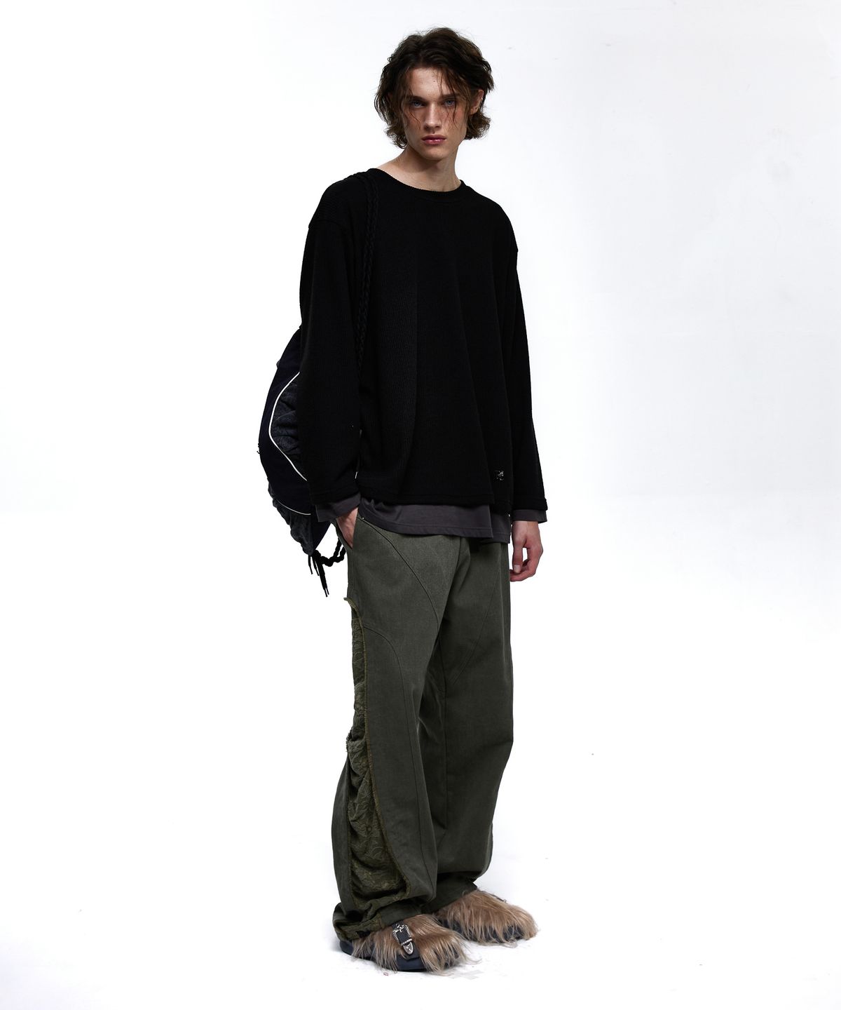 알에스에스씨(RSSC) INCISION JACQUARD MIXED PANTS - KHAKI