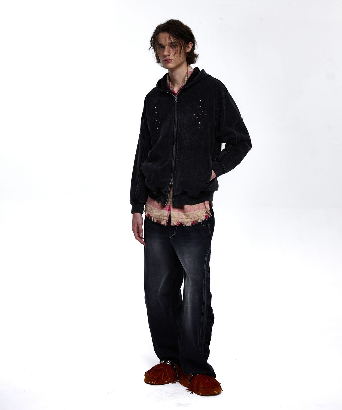 알에스에스씨(RSSC) WRINKLE MIXED CAT WASHING DENIM PANTS - BLACK