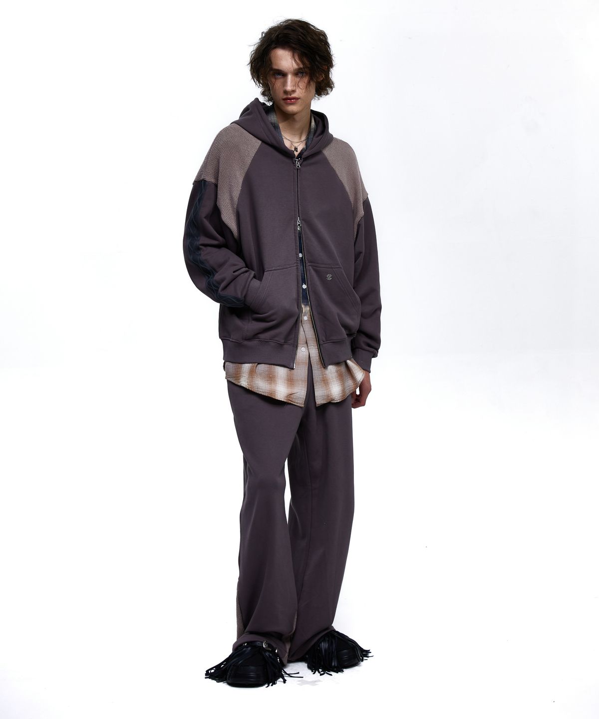 알에스에스씨(RSSC) KNIT MIXED WIDE SWEAT PANTS - CHARCOAL