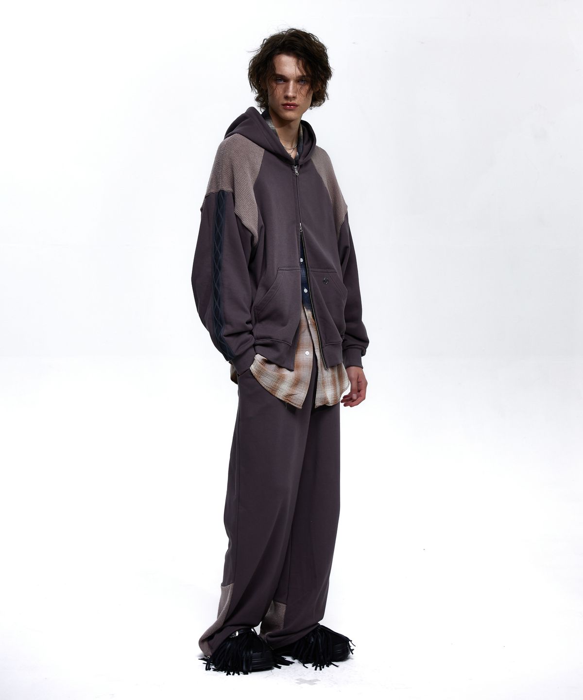 알에스에스씨(RSSC) KNIT MIXED WIDE SWEAT PANTS - CHARCOAL