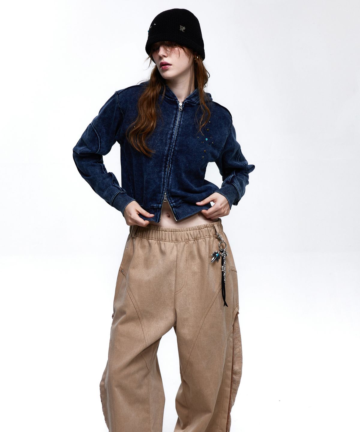 알에스에스씨(RSSC) RIVET WASHING CROP HOOD ZIPUP - DENIM
