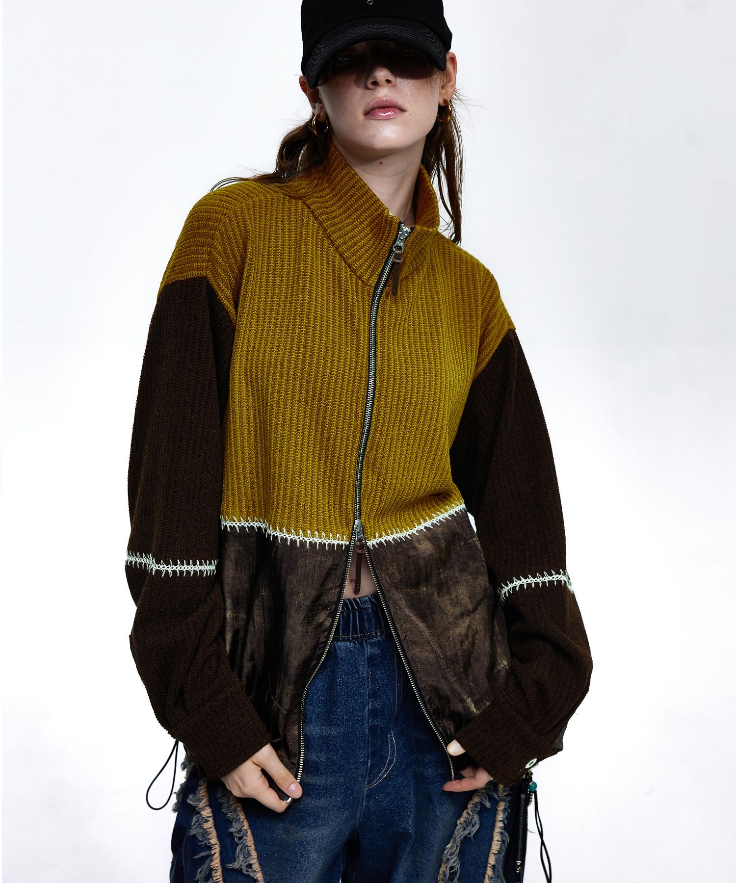★2024SS新作★WOOALONG★Scassi knit hood zip-up MUSINSA公式 | WOOALONG Scassi knit hood zip-up - BLACK