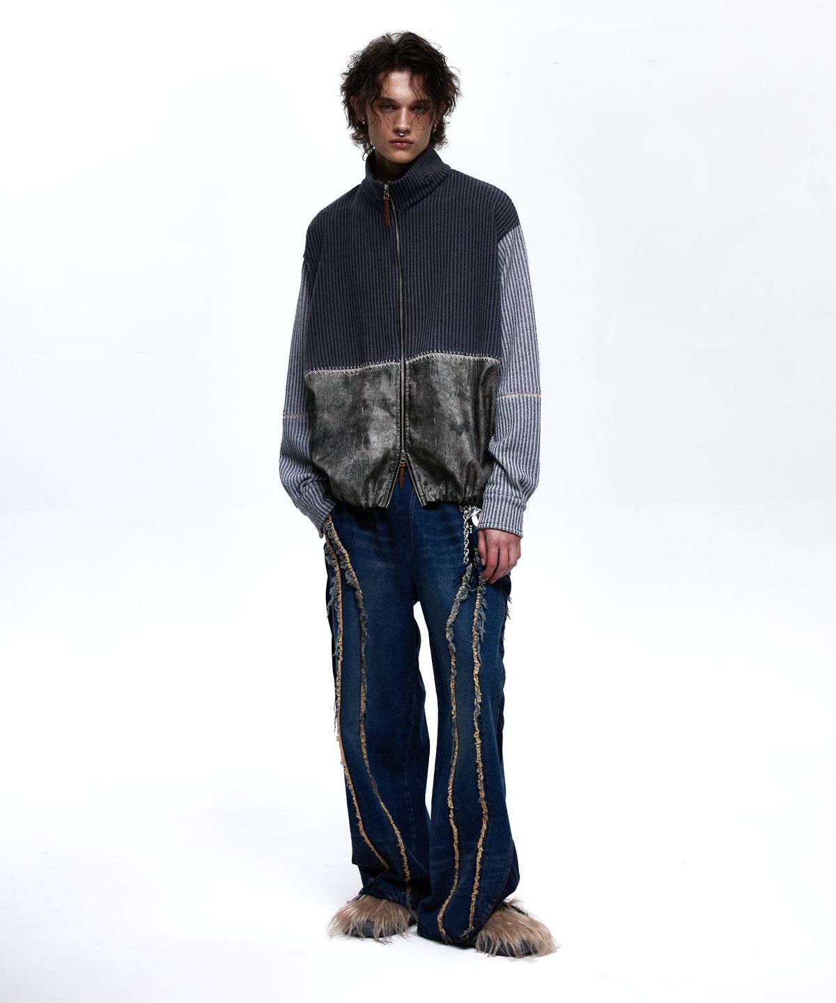 알에스에스씨(RSSC) STITCHED MIX KNIT ZIP UP - CHARCOAL/GRAY