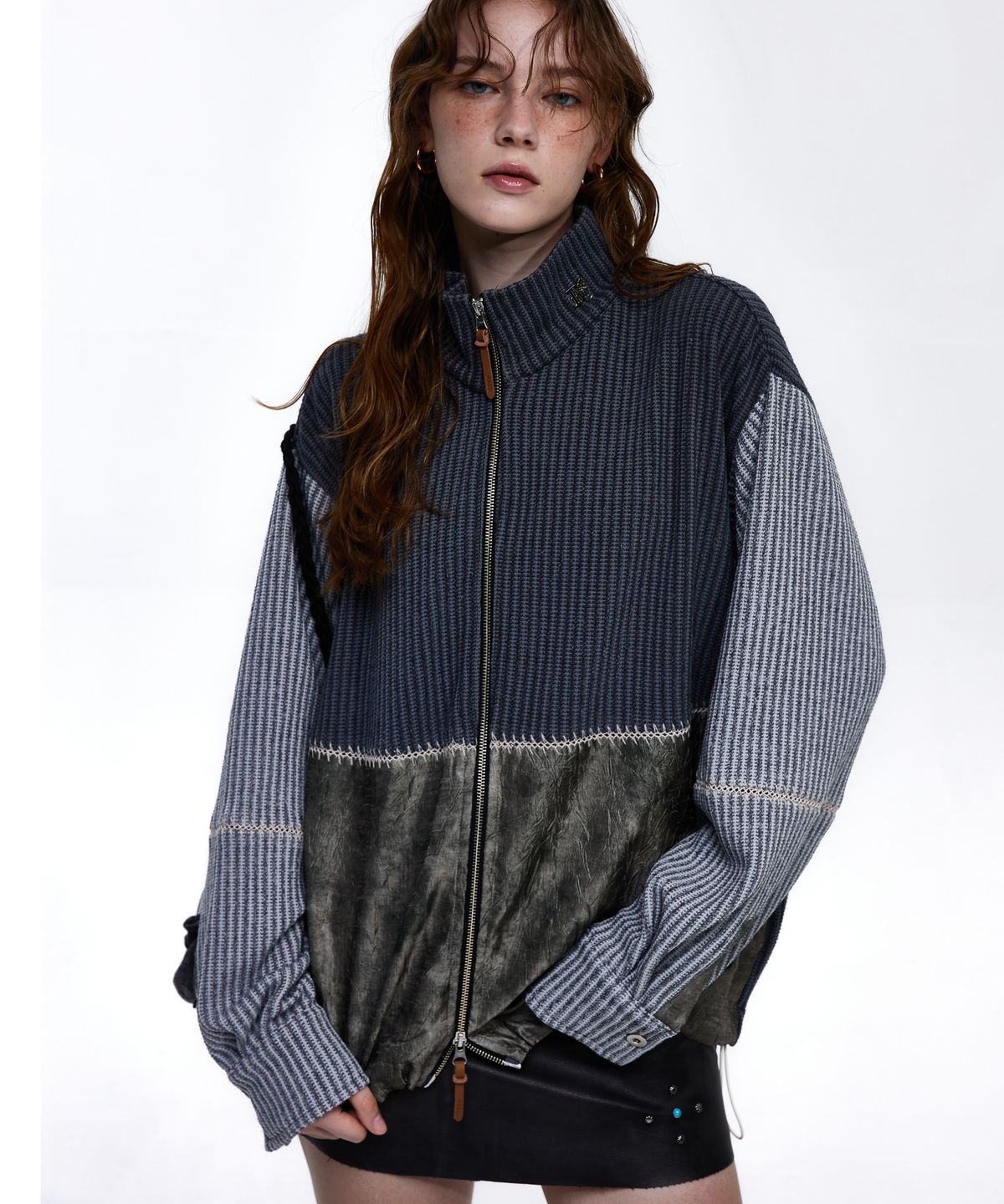 알에스에스씨(RSSC) STITCHED MIX KNIT ZIP UP - CHARCOAL/GRAY