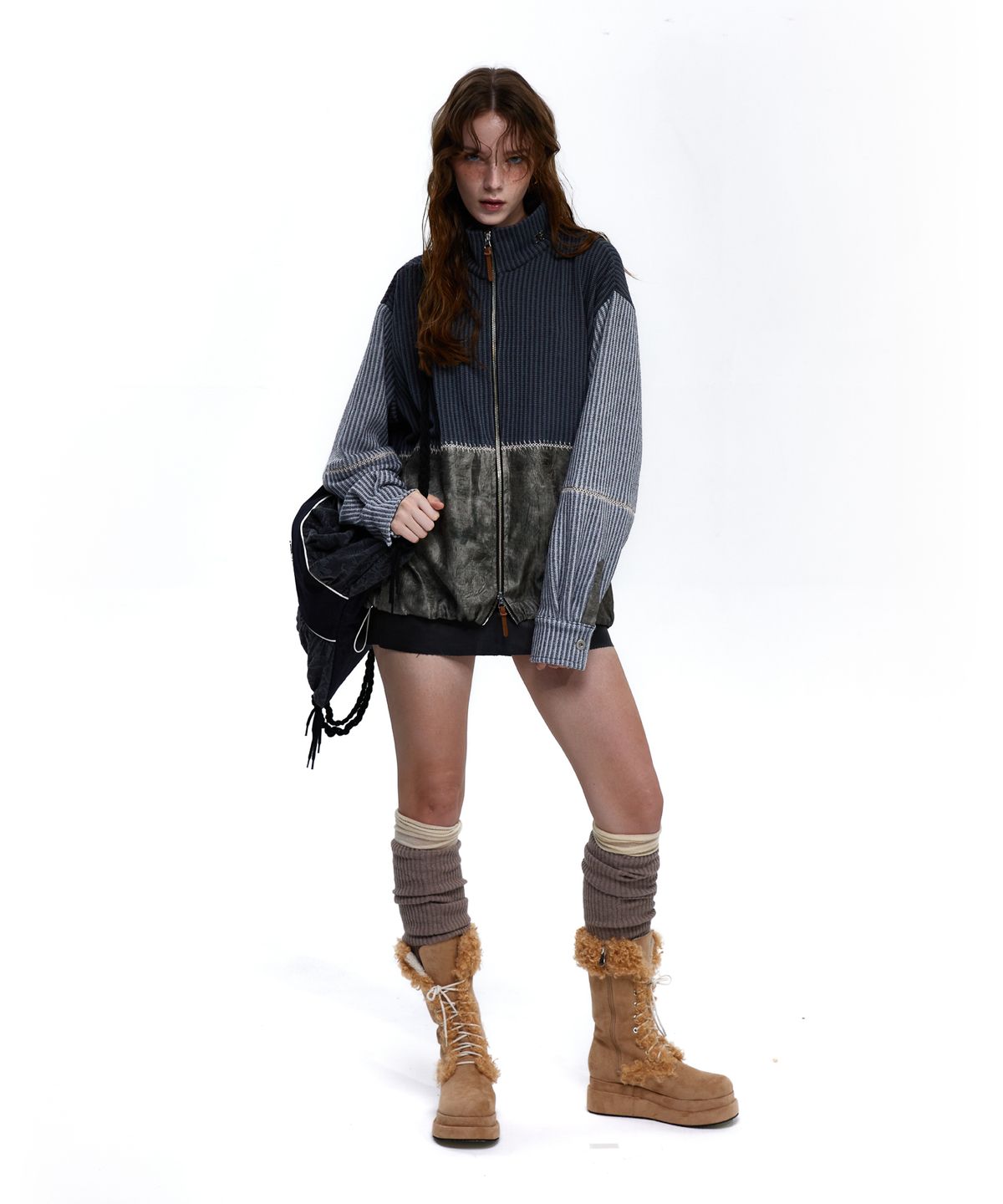 알에스에스씨(RSSC) STITCHED MIX KNIT ZIP UP - CHARCOAL/GRAY