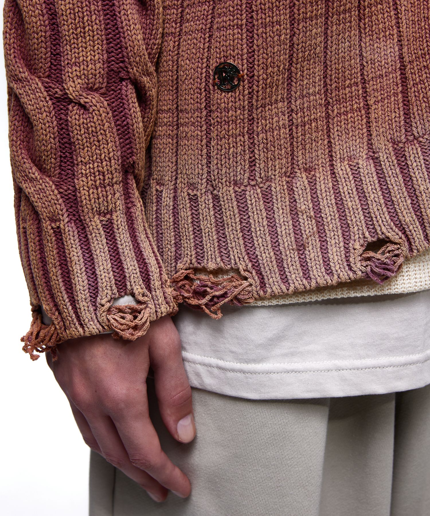 MUSINSA | RSSC DAMAGE WASHING MIX KNIT ZIP UP - PINK