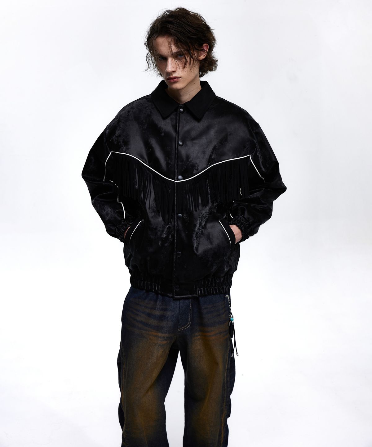 알에스에스씨(RSSC) SUEDE FRINGE LEATHER JUMPER - BLACK