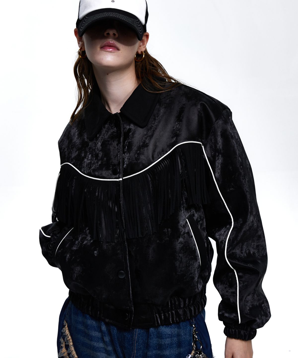 알에스에스씨(RSSC) SUEDE FRINGE LEATHER JUMPER - BLACK