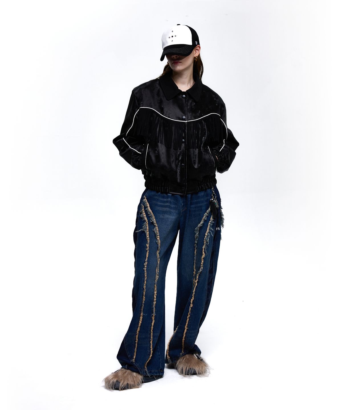알에스에스씨(RSSC) SUEDE FRINGE LEATHER JUMPER - BLACK