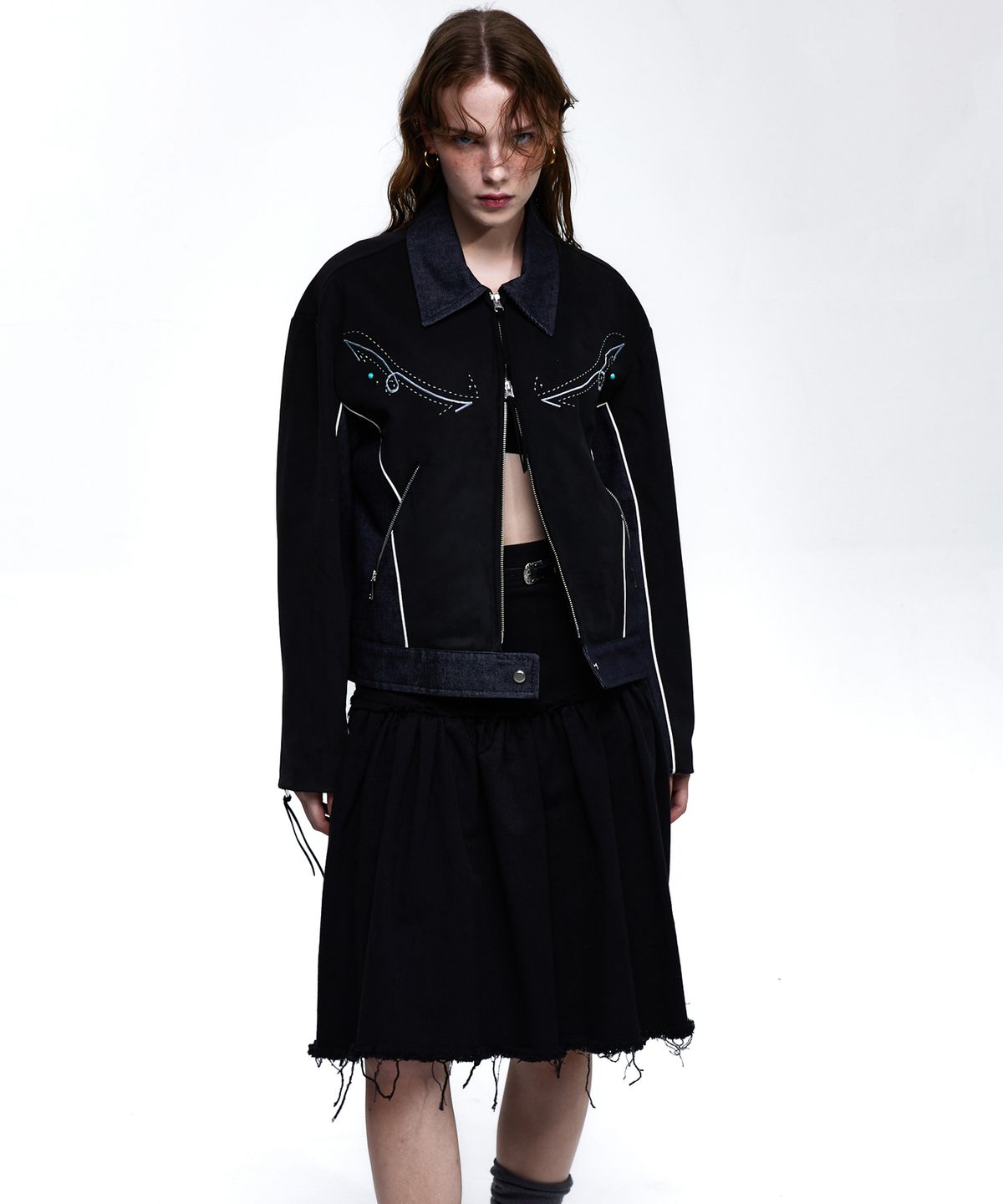 알에스에스씨(RSSC) SUEDE & DENIM WESTERN JACKET - BLACK