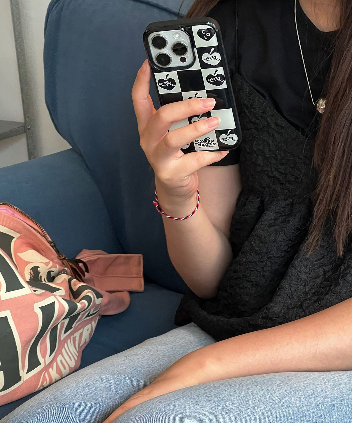 꼴라주바캉스(COLLAGEVACANCE) Vintage Lettering Logo Checkerboard Case (폰케이스) - 3color