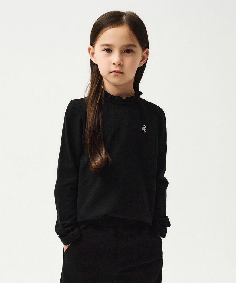 ENFANT FRILL NECK SLIM LONG SLEEVE black