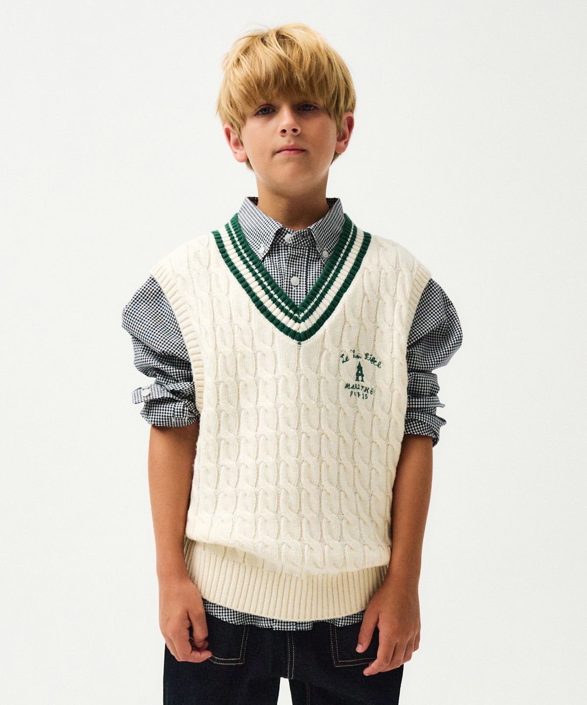 마리떼 키즈(MARITHÉ KIDS) ENFANT V NECK CABLE VEST ivory