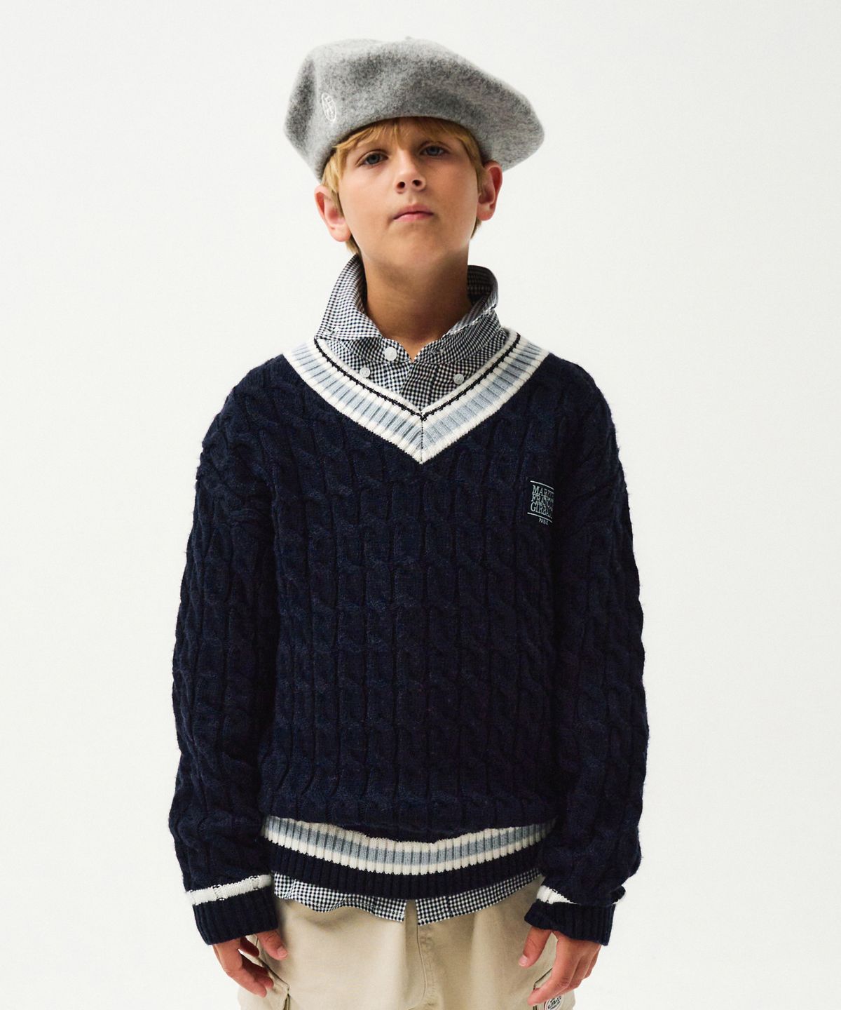 마리떼 키즈(MARITHÉ KIDS) ENFANT V NECK CABLE KNIT navy