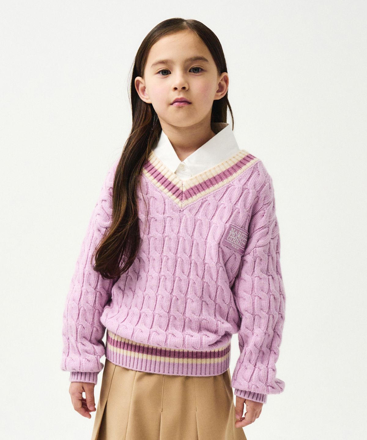 마리떼 키즈(MARITHÉ KIDS) ENFANT V NECK CABLE KNIT light purple