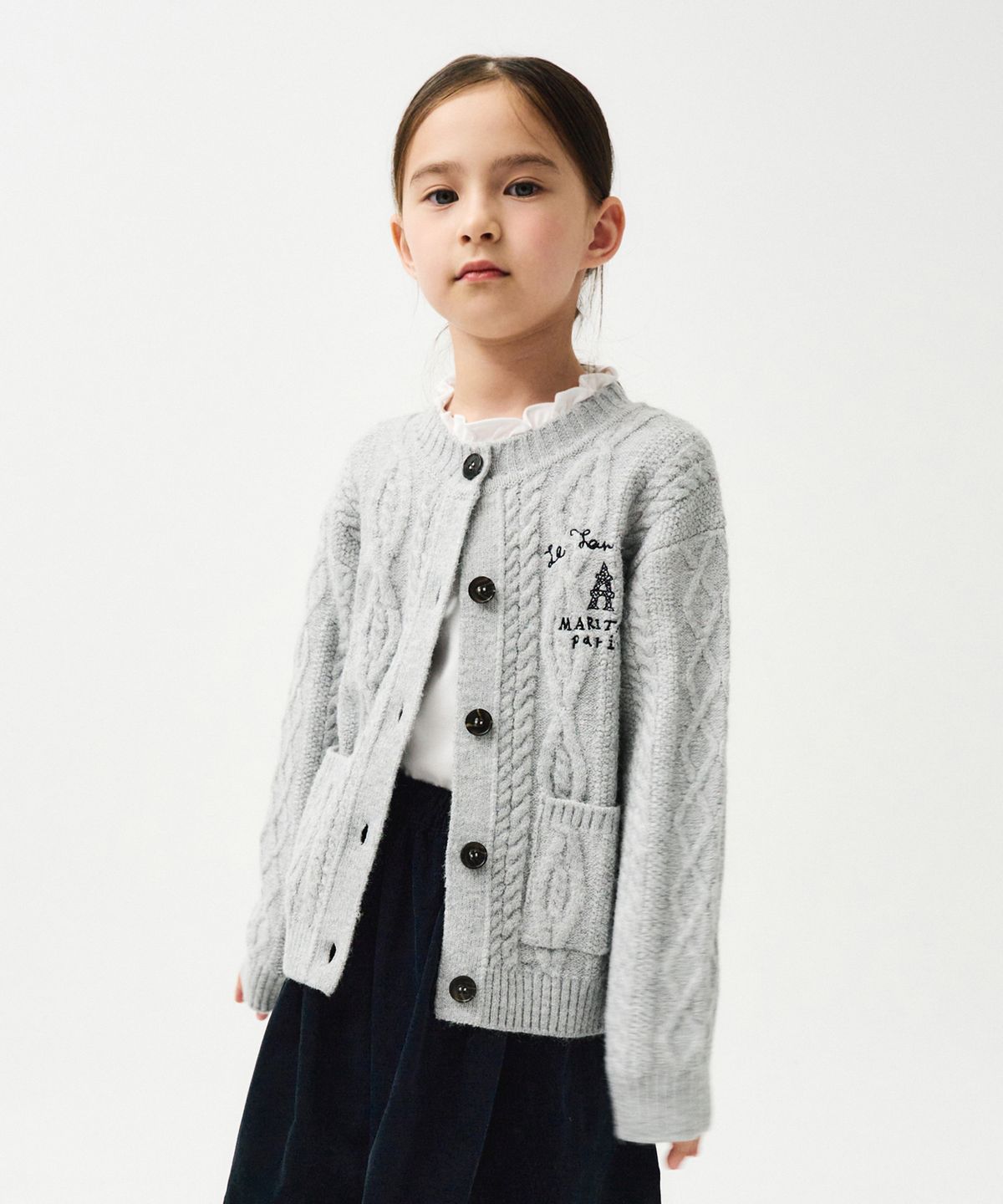 마리떼 키즈(MARITHÉ KIDS) ENFANT CABLE OUT POCKET CARDIGAN heather gray