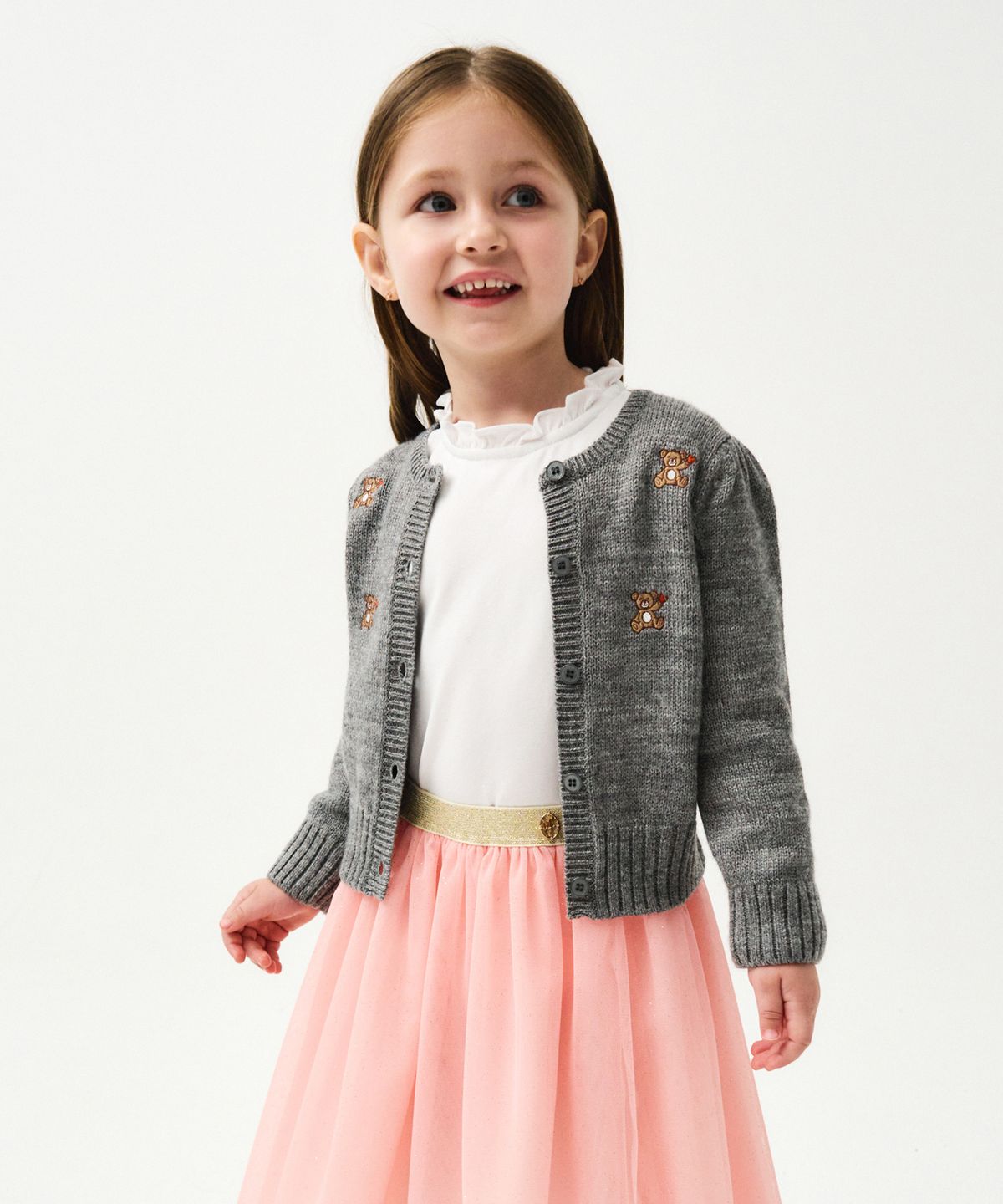 마리떼 키즈(MARITHÉ KIDS) ENFANT W BEAR EMBROIDERY CARDIGAN heather gray