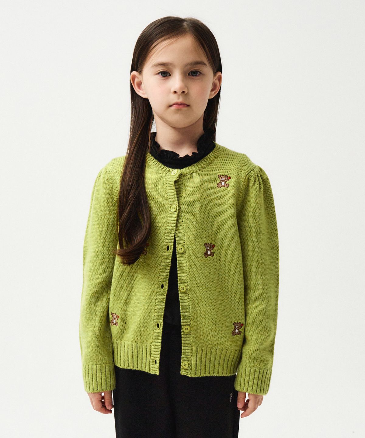 마리떼 키즈(MARITHÉ KIDS) ENFANT W BEAR EMBROIDERY CARDIGAN olive