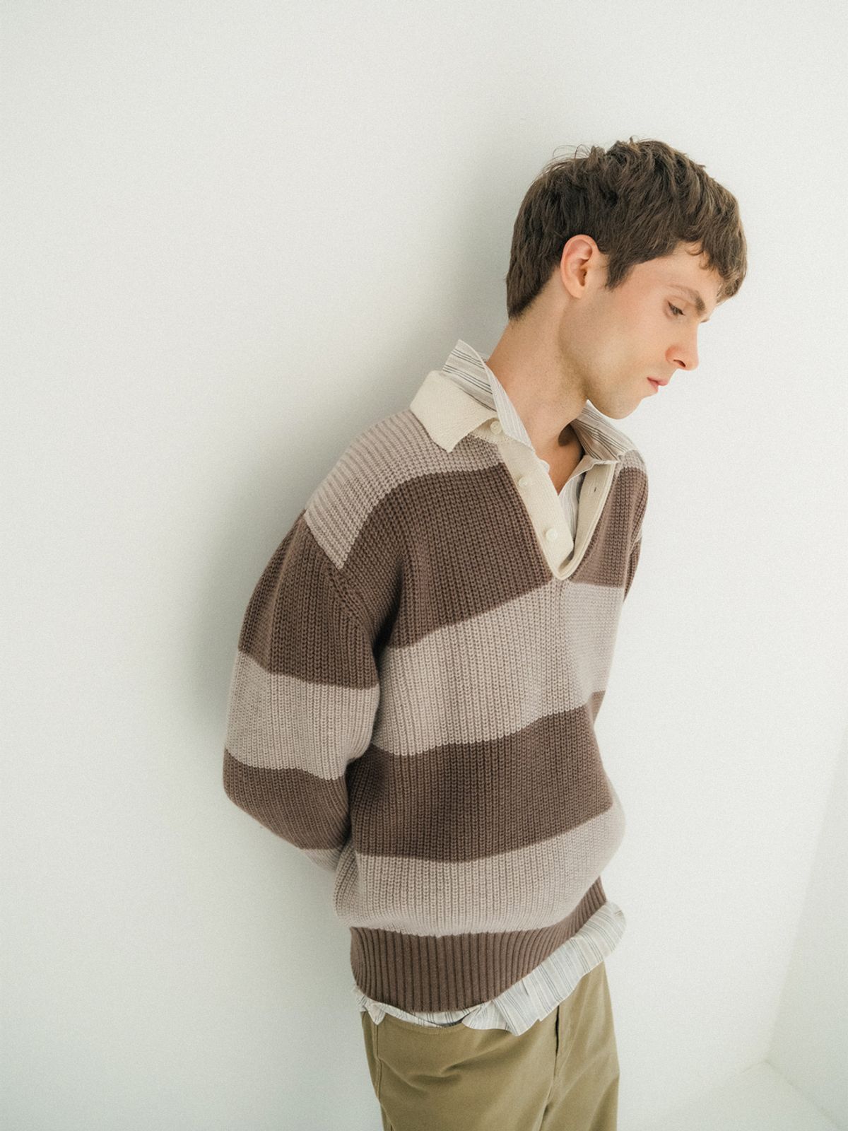 포커페이스(POKERFACE) RUGBY SWEATER BEIGE/BROWN