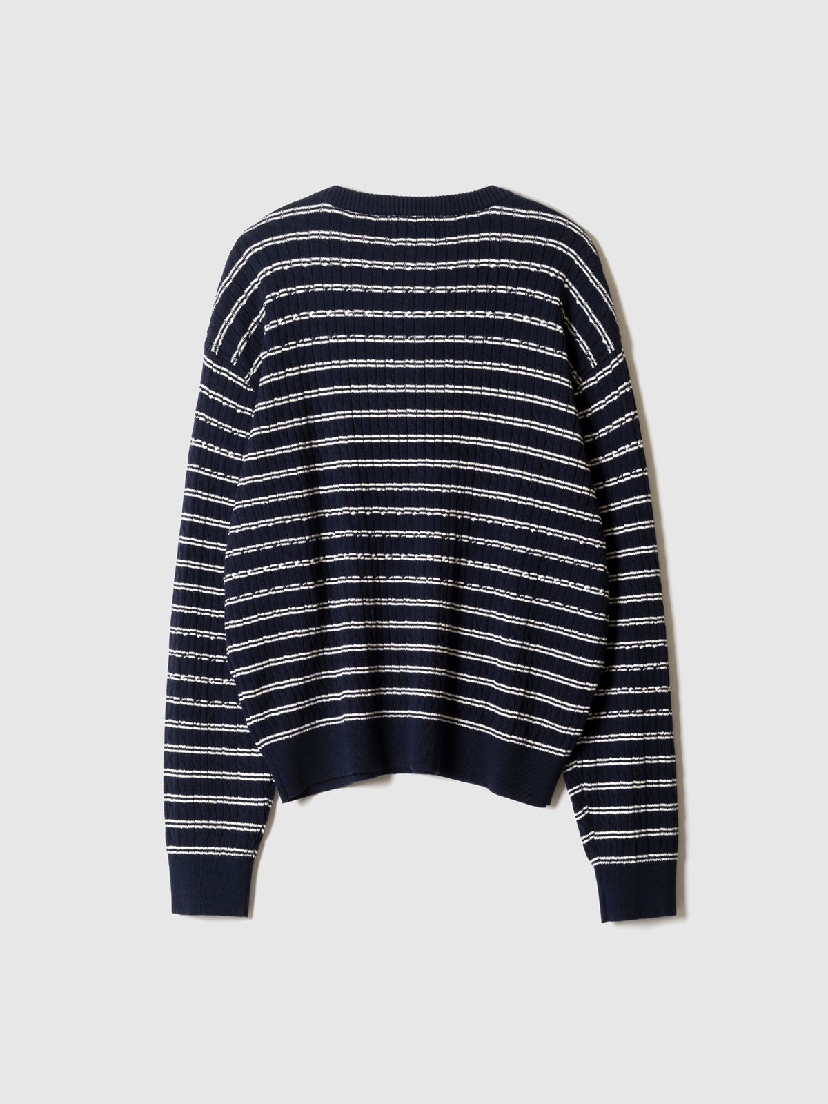 포커페이스(POKERFACE) CABLE STRIPE HENLEY NECK KNIT NAVY