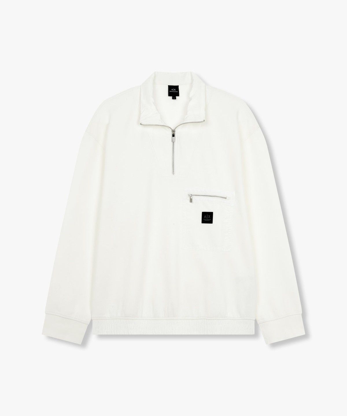 아르마니 익스체인지(ARMANI EXCHANGE) 남성 로고 패치 하프 집업 풀오버_화이트 A414331028