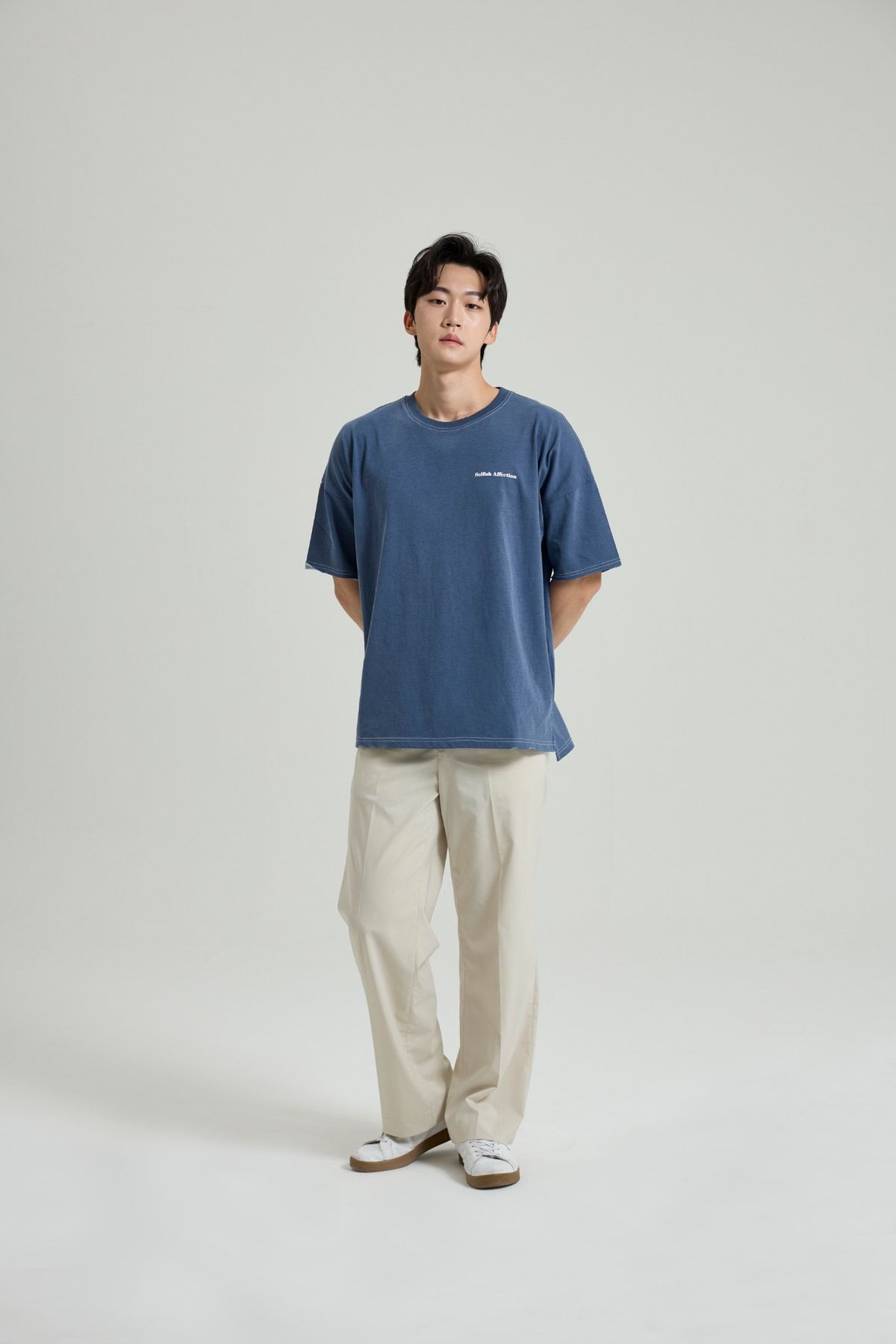 셀피시어펙션(SELFISHAFFECTION) Distressed Figment Washed T-Shirt (Navy)