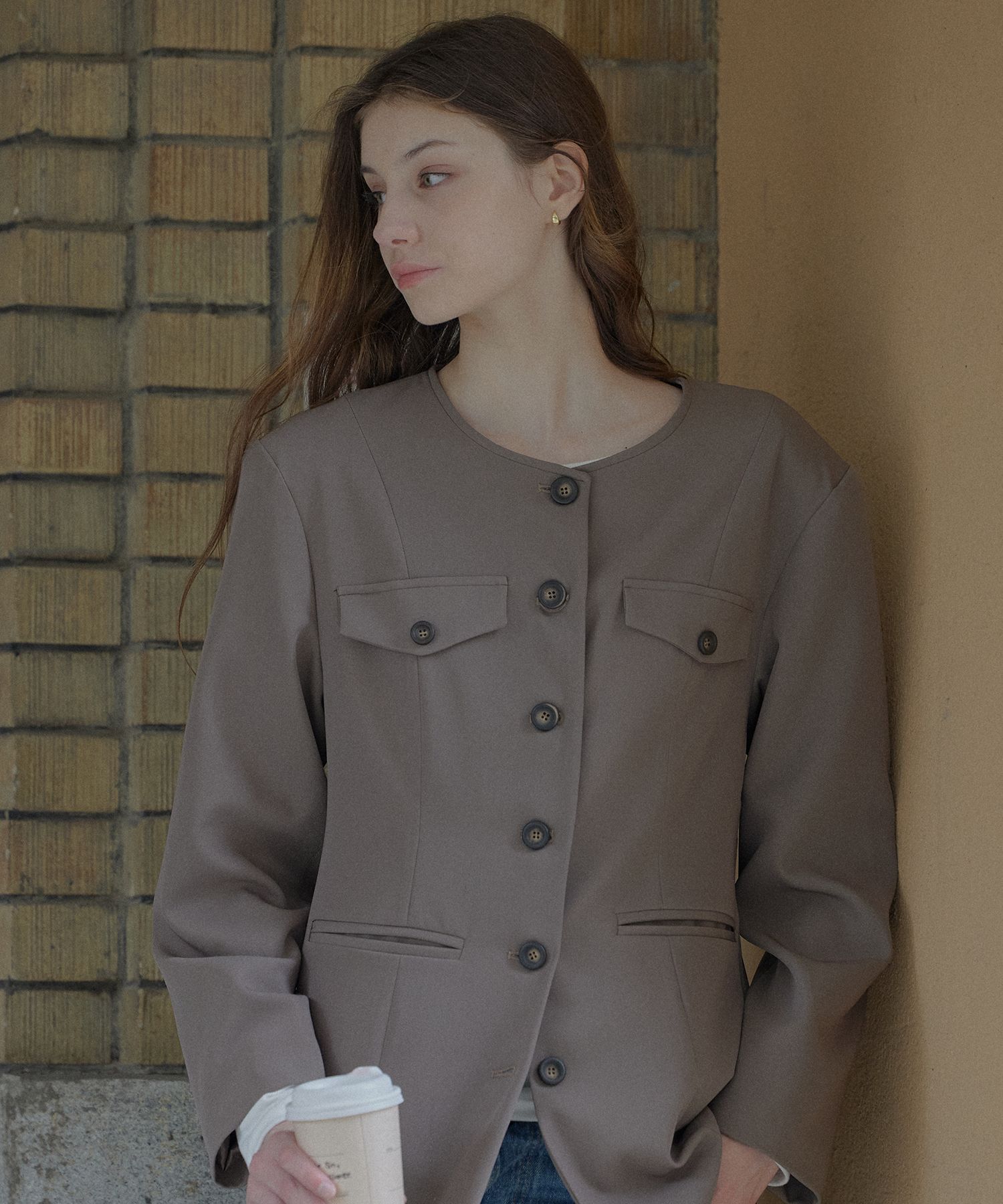 LETTER FROM MOON ♥ Bern No-collar Half Jacket/追跡付 MUSINSA | LETTER FROM MOON Bern Nokara Half Jacket (Brown)