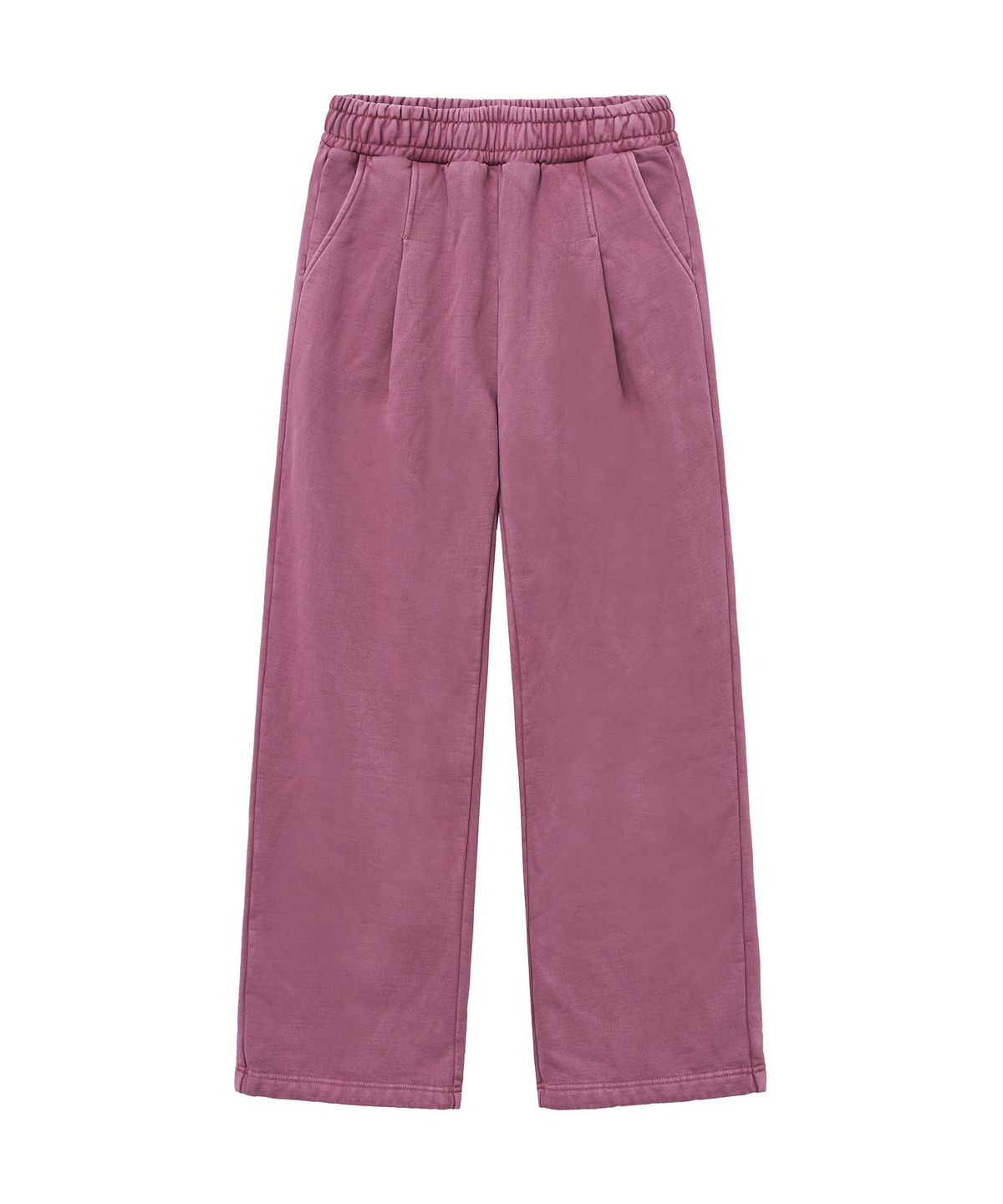 모즈모즈(MOZMOZ) 테리 기모 피그먼트 와이드 원턱 스트링 트레이닝팬츠 핑크
