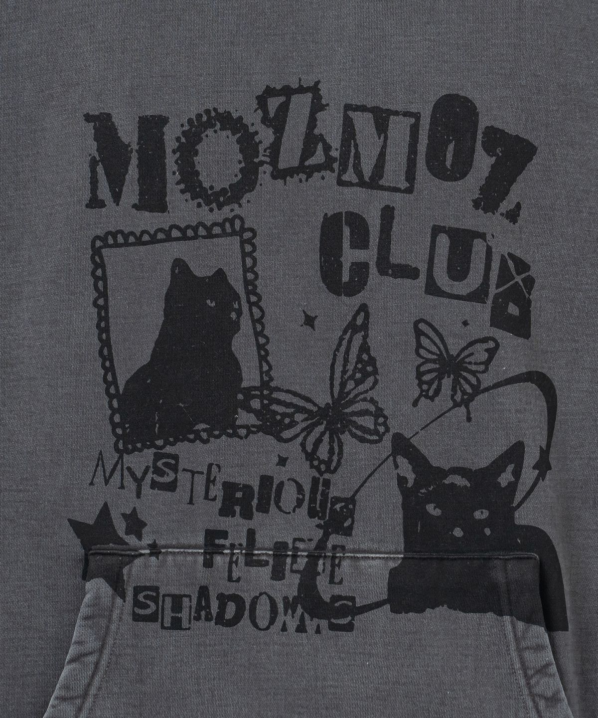 모즈모즈(MOZMOZ) 테리 기모 피그먼트 미스터리캣 오버핏 후드 챠콜