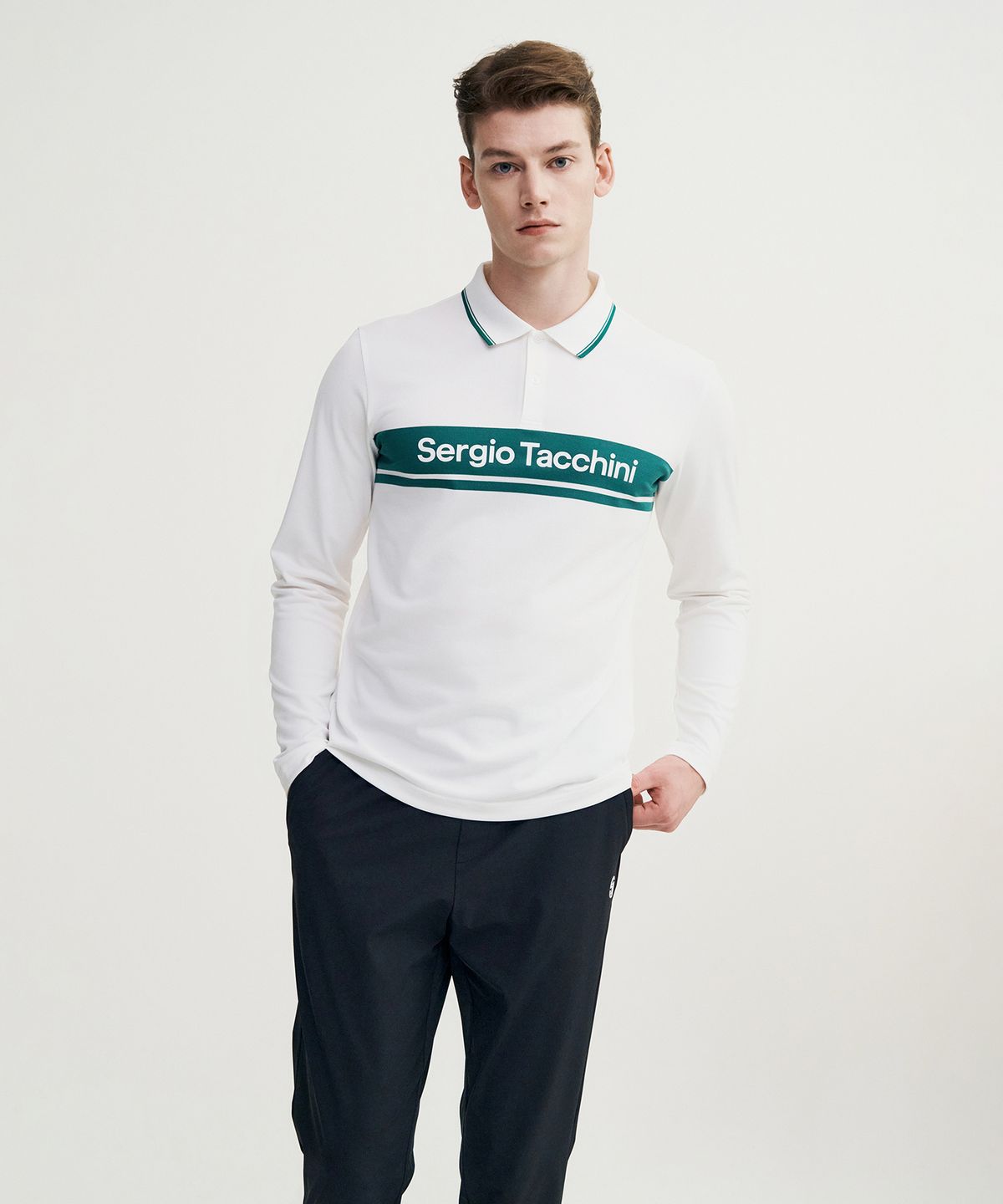 세르지오 타키니(SERGIO TACCHINI) M 고트 다마린도 긴팔 폴로 셔츠 (White)