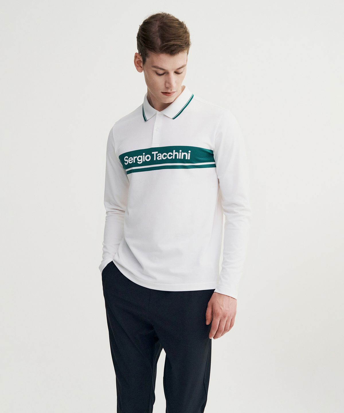 세르지오 타키니(SERGIO TACCHINI) M 고트 다마린도 긴팔 폴로 셔츠 (White)