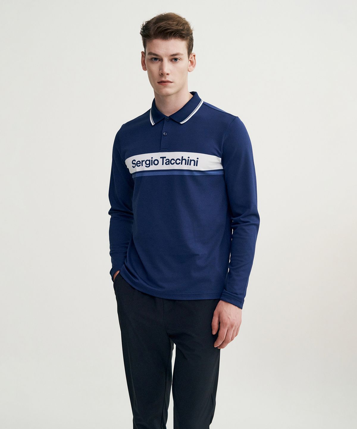 세르지오 타키니(SERGIO TACCHINI) M 고트 다마린도 긴팔 폴로 셔츠 (Navy)