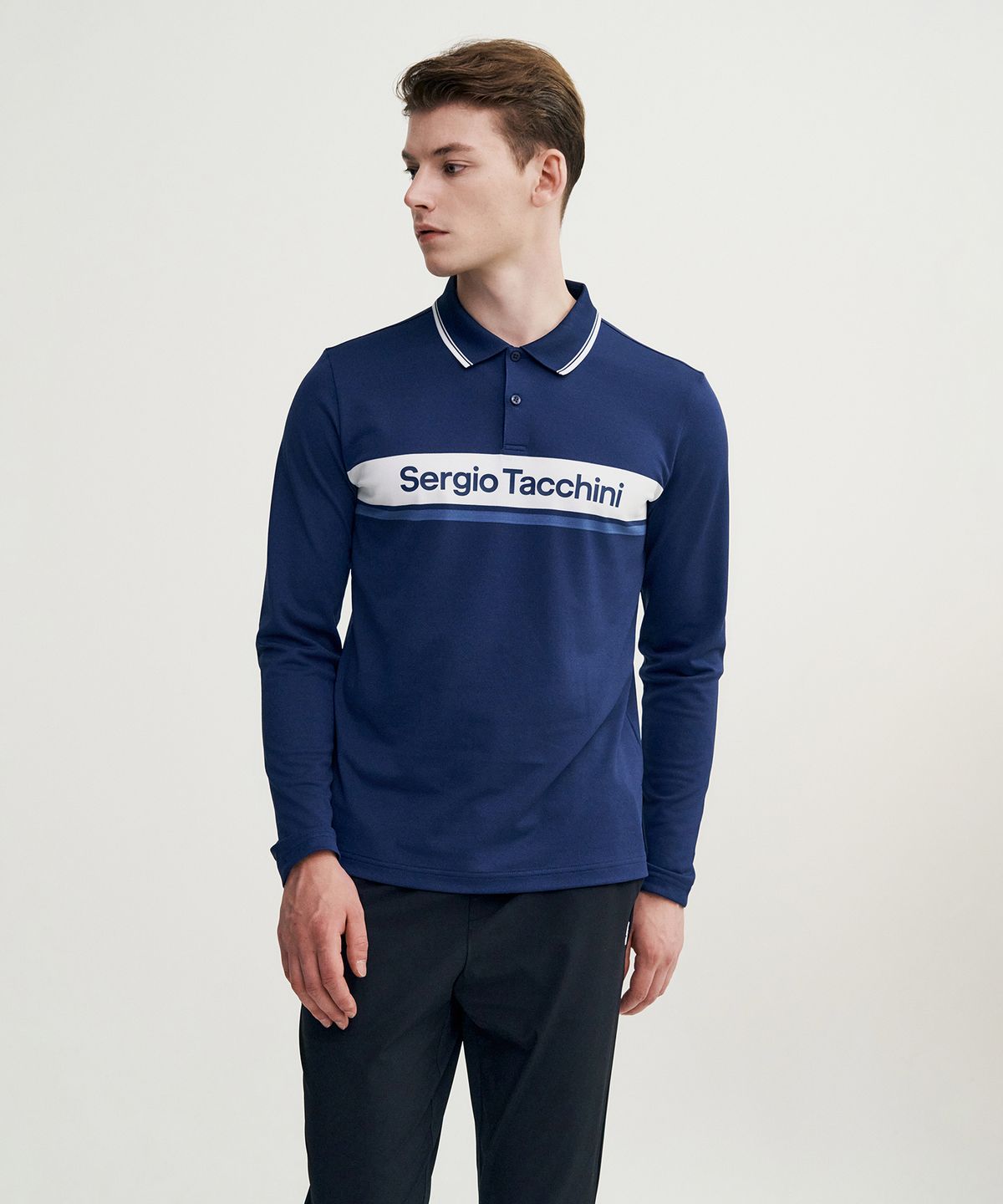세르지오 타키니(SERGIO TACCHINI) M 고트 다마린도 긴팔 폴로 셔츠 (Navy)