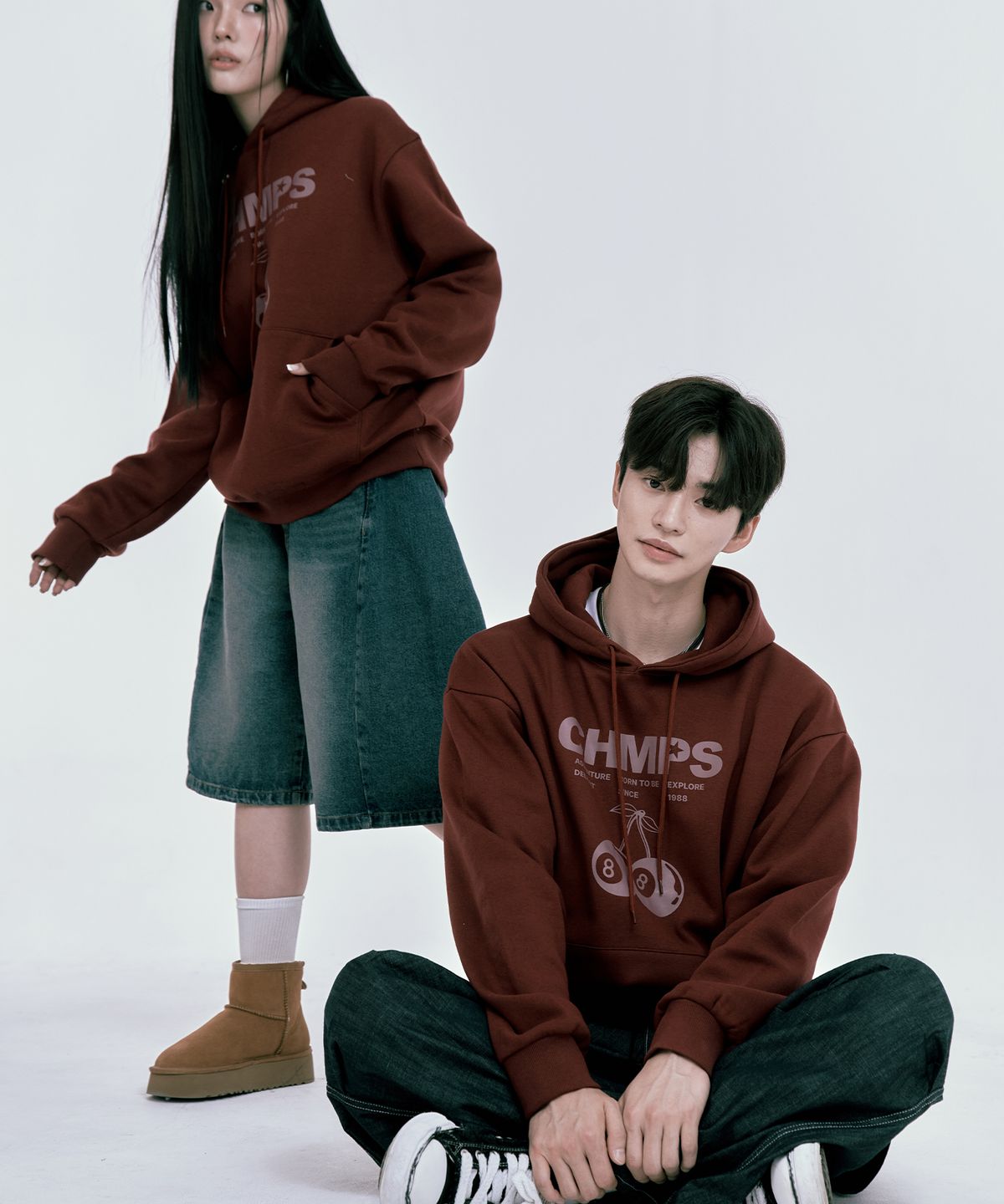 본챔스(BORN CHAMPS) 본 8 트리 기모 후드 티셔츠 B24FT06BU
