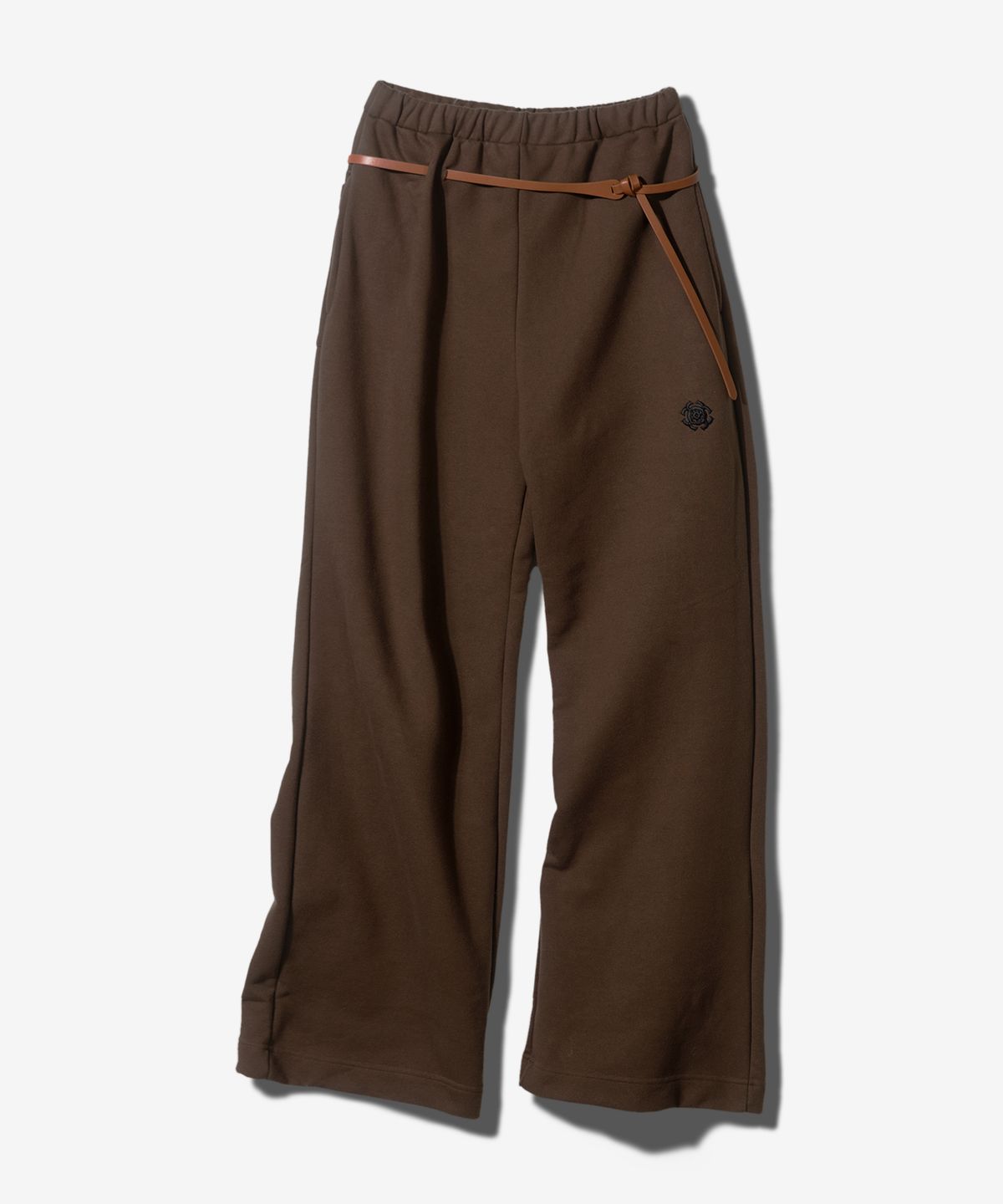 팬쇼(FANSHOW) LEATHER BELT WIDE PANTS - BROWN