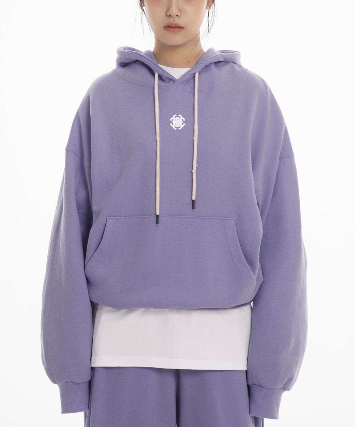 팬쇼(FANSHOW) SYMBOL OVER FIT DOUBLE JERSEY HOODIE - PURPLE