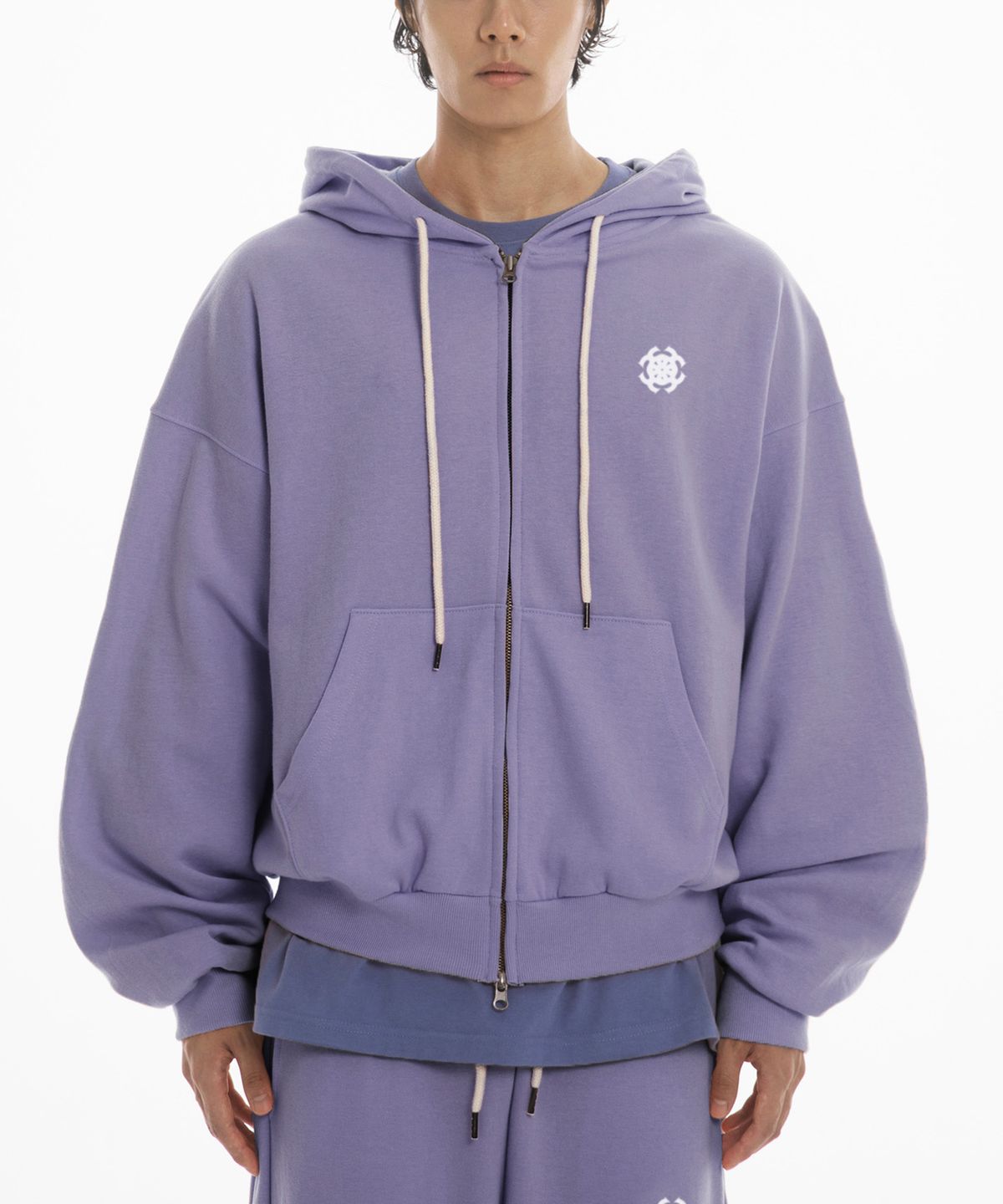 팬쇼(FANSHOW) SYMBOL OVER FIT FLEECE-LINED HOODED ZIPUPP - PURPLE