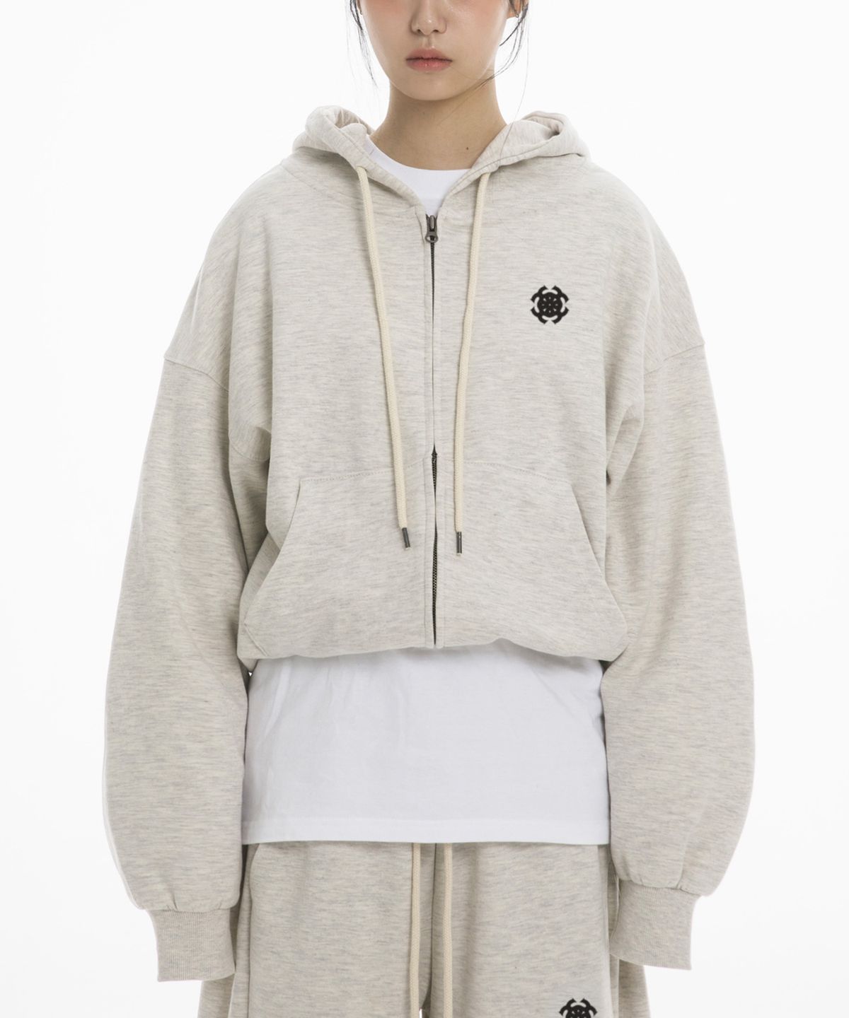 팬쇼(FANSHOW) SYMBOL OVER FIT FLEECE-LINED HOODED ZIPUP - OATMEAL