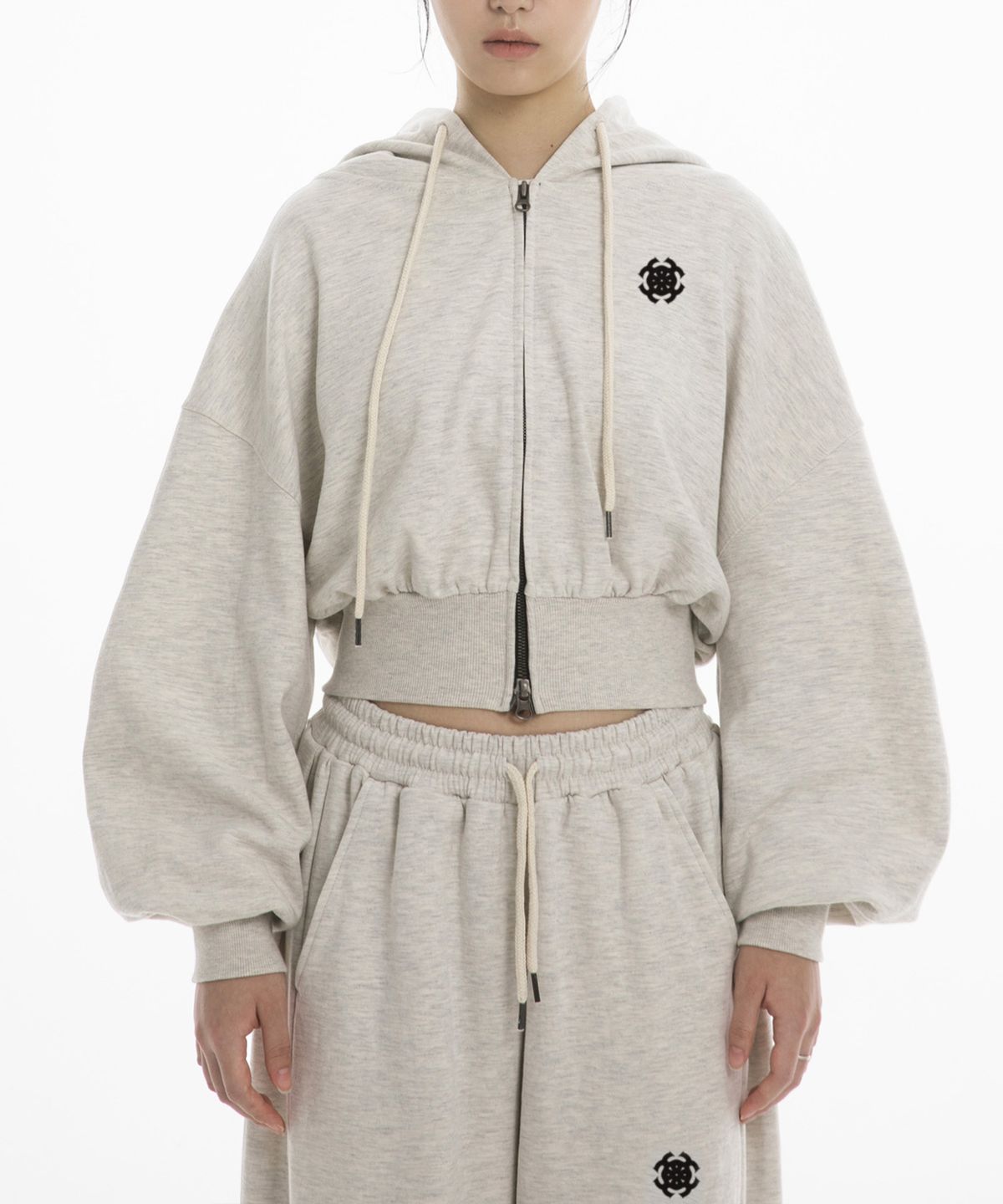 팬쇼(FANSHOW) SYMBOL CROP FLEECE-LINED HOODED ZIPUP - OATMEAL