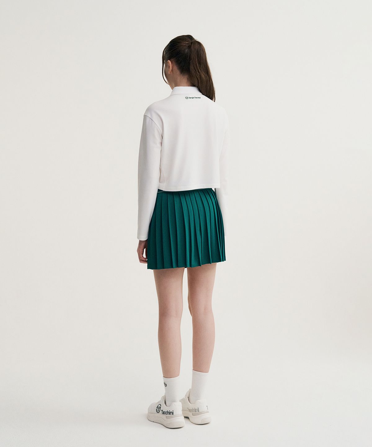 세르지오 타키니(SERGIO TACCHINI) W 플래그 긴팔 크롭 폴로 셔츠 (White)