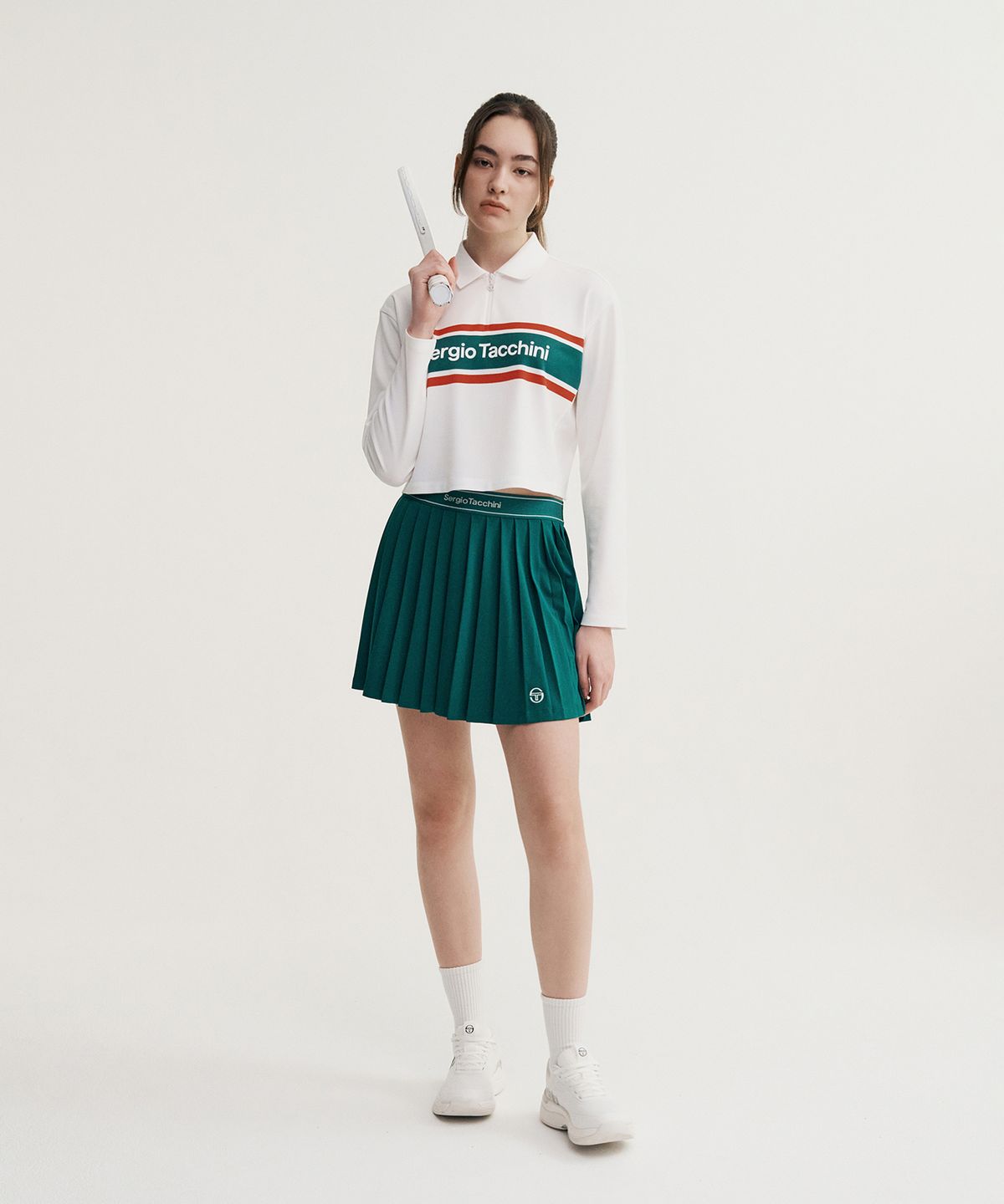 세르지오 타키니(SERGIO TACCHINI) W 플래그 긴팔 크롭 폴로 셔츠 (White)