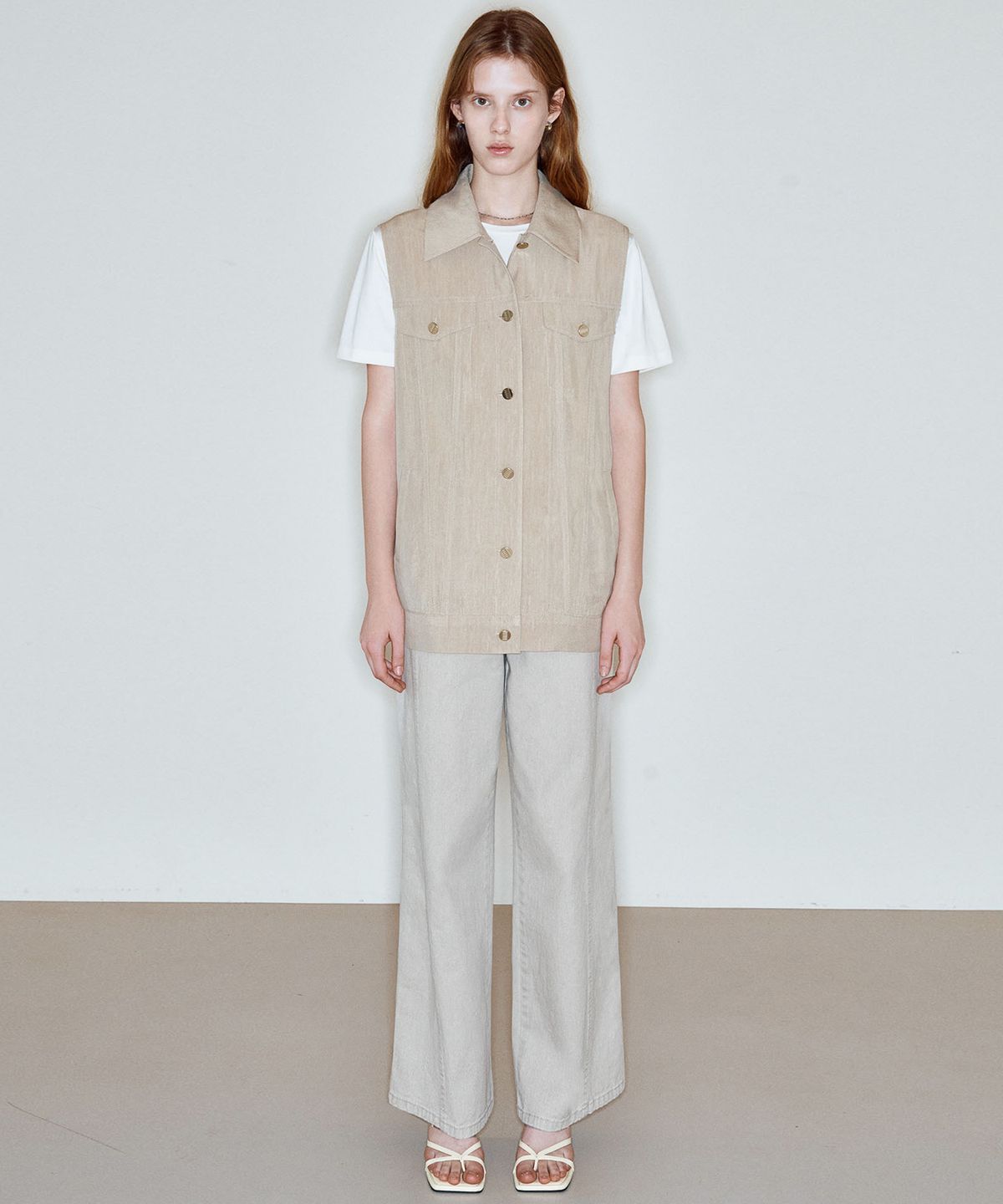 씨커슨(CKUSUN) WASHED LINEN BLEND VEST_BEIGE