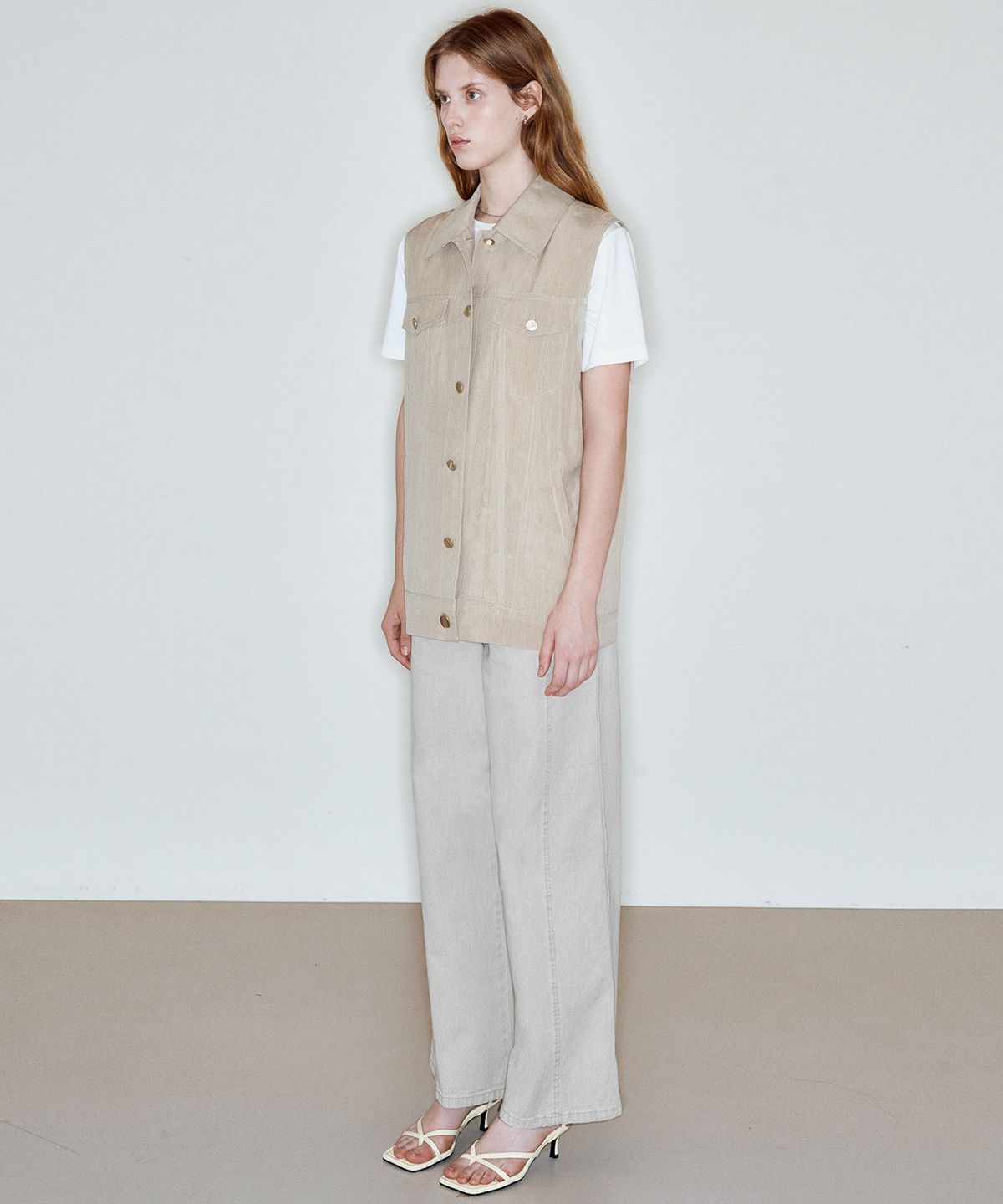 씨커슨(CKUSUN) WASHED LINEN BLEND VEST_BEIGE