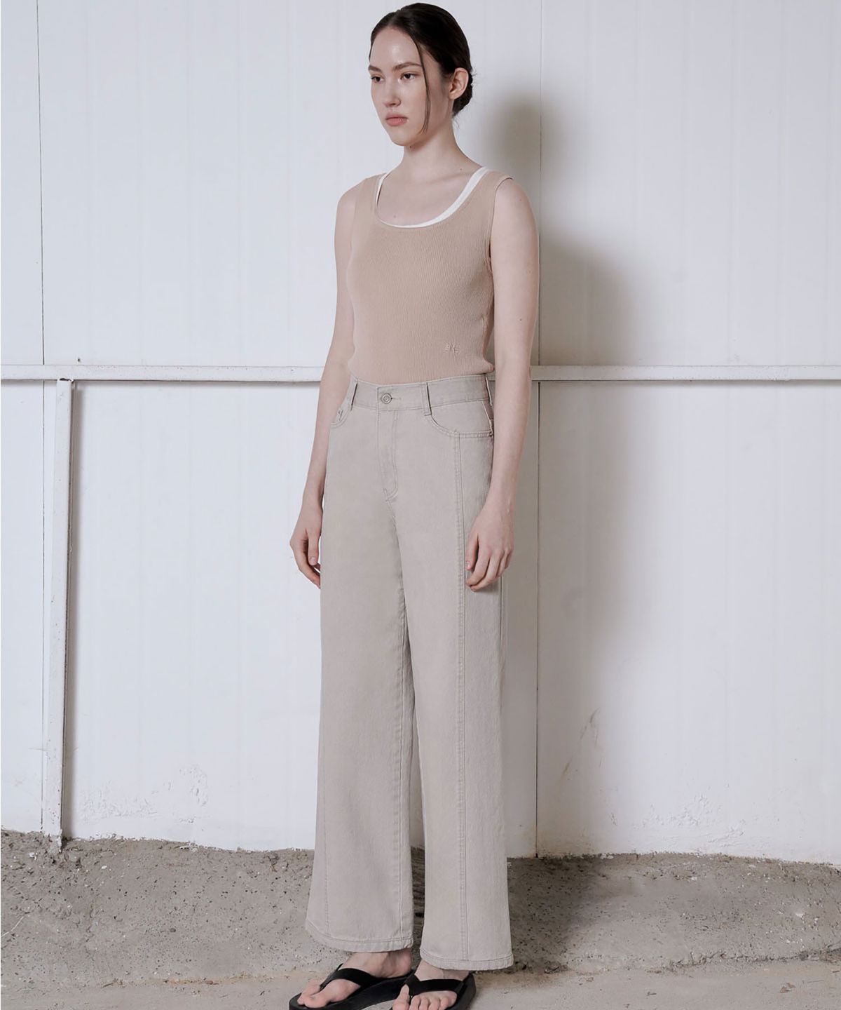 씨커슨(CKUSUN) WASHED WIDE DENIM PANTS_BEIGE