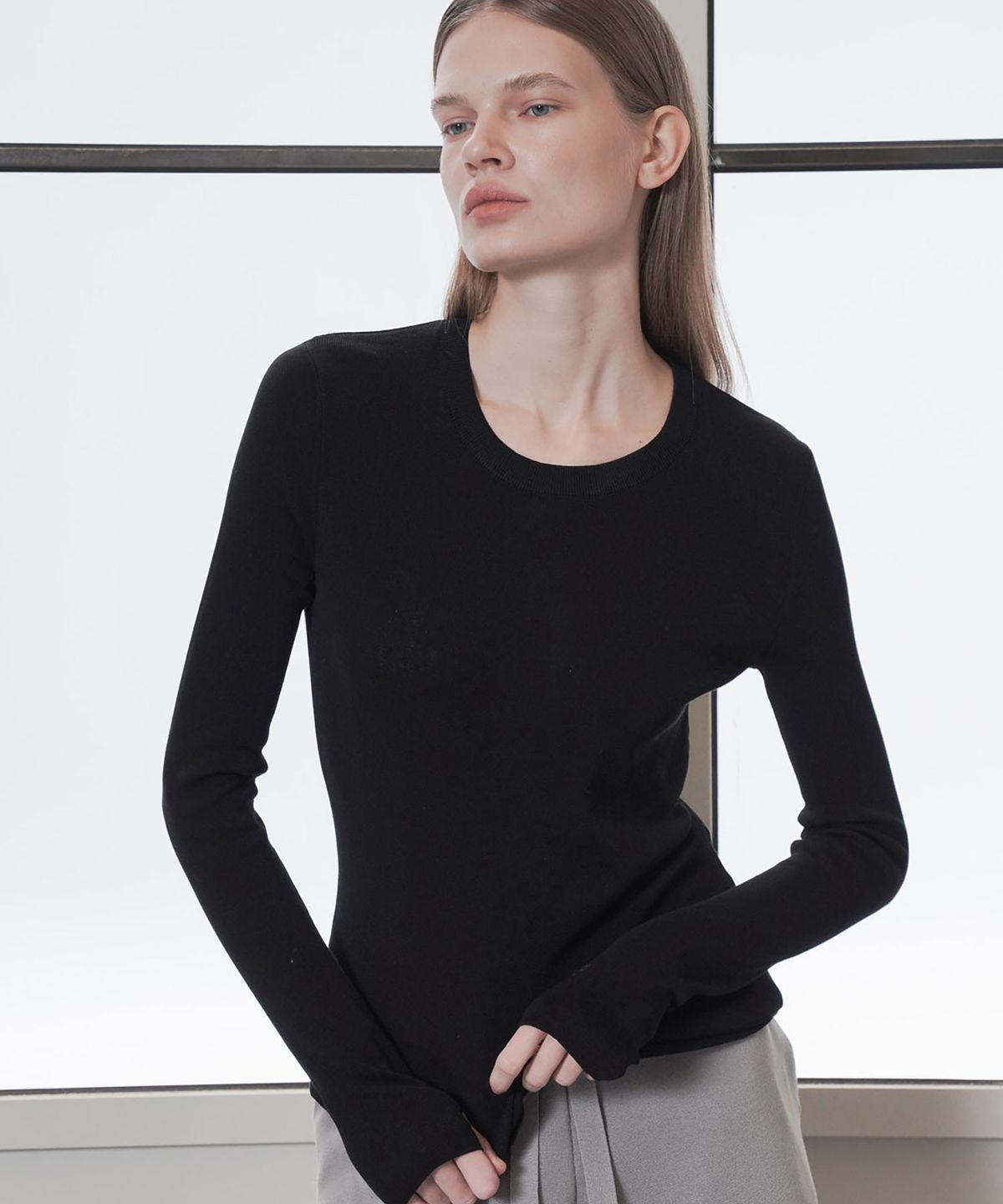 씨커슨(CKUSUN) LONG SLEEVE FINE KNIT TOP_BLACK
