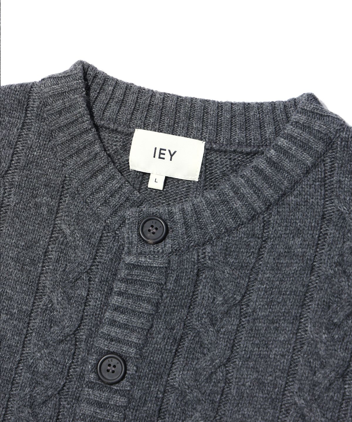 이에이(IEY) ELBOW PATCH DOUBLE-LIP CARDIGAN Dark Grey