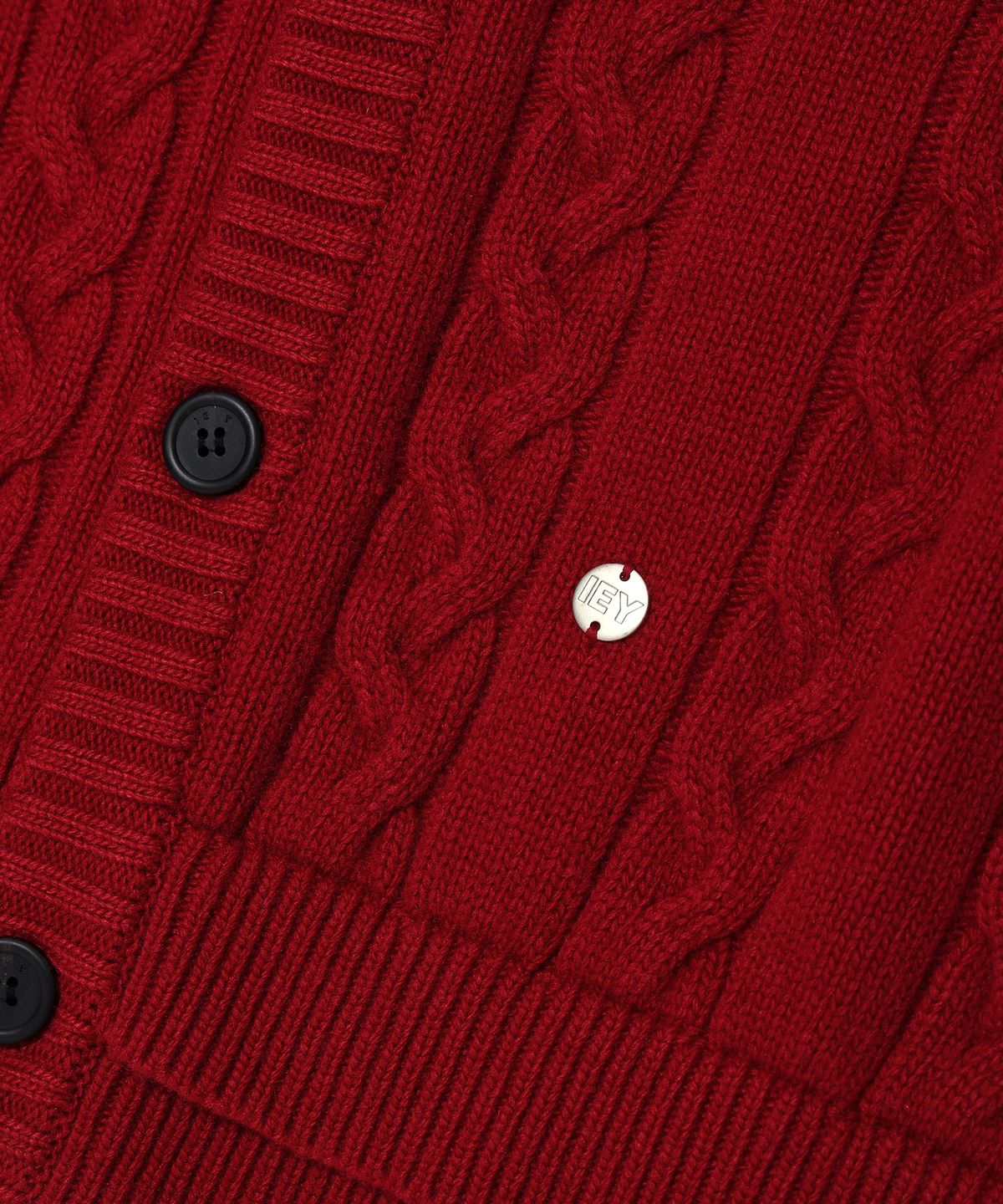 이에이(IEY) ELBOW PATCH DOUBLE-LIP CARDIGAN Red