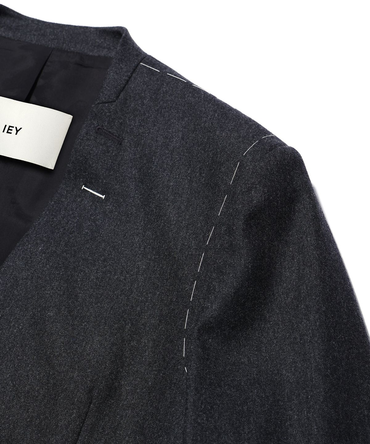 이에이(IEY) COLLARLESS STITCH BLAZER Charcoal