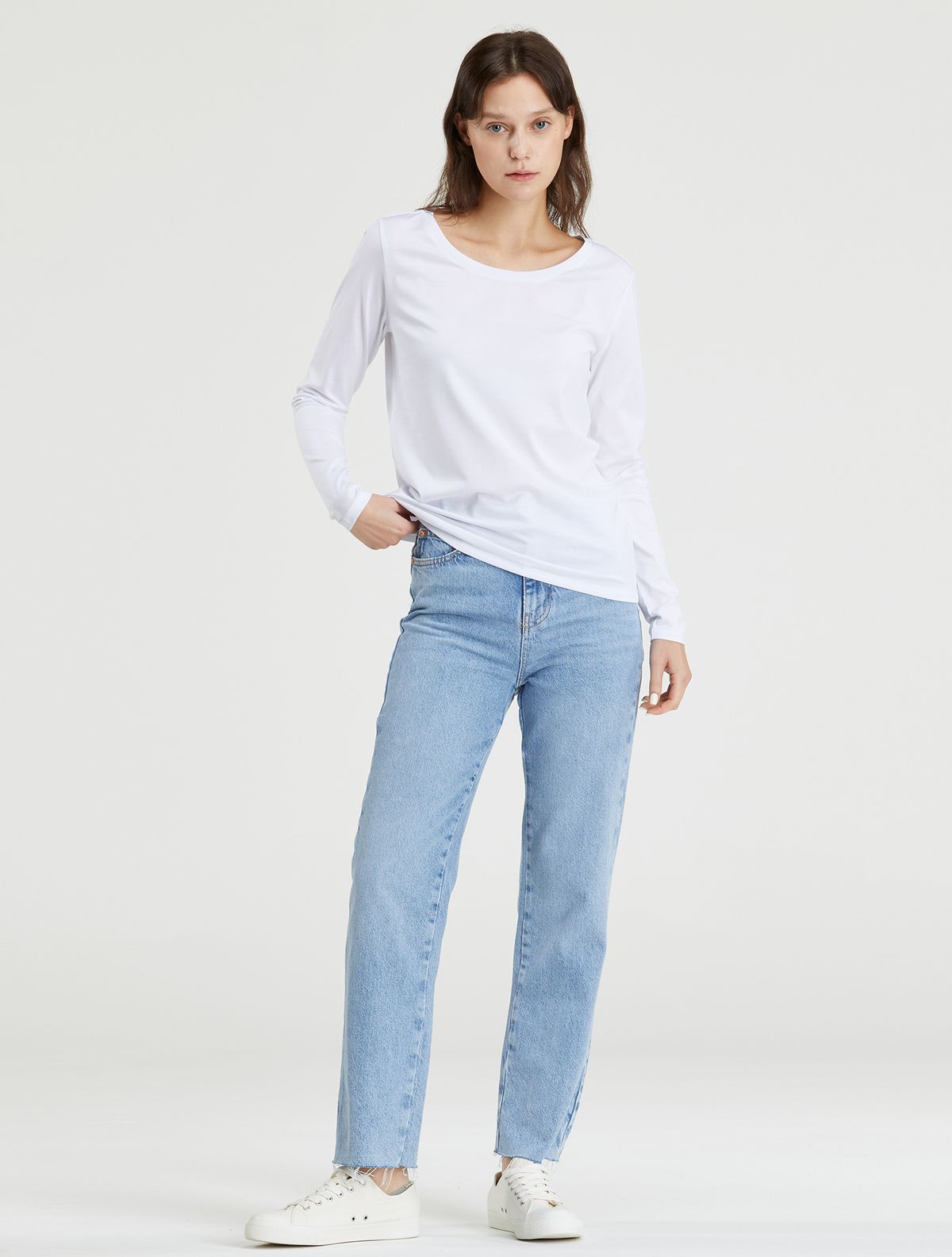 와이잭(YJACK) W_스쿱넥 클래식핏 긴소매 티셔츠 (180gsm) LJT1905L