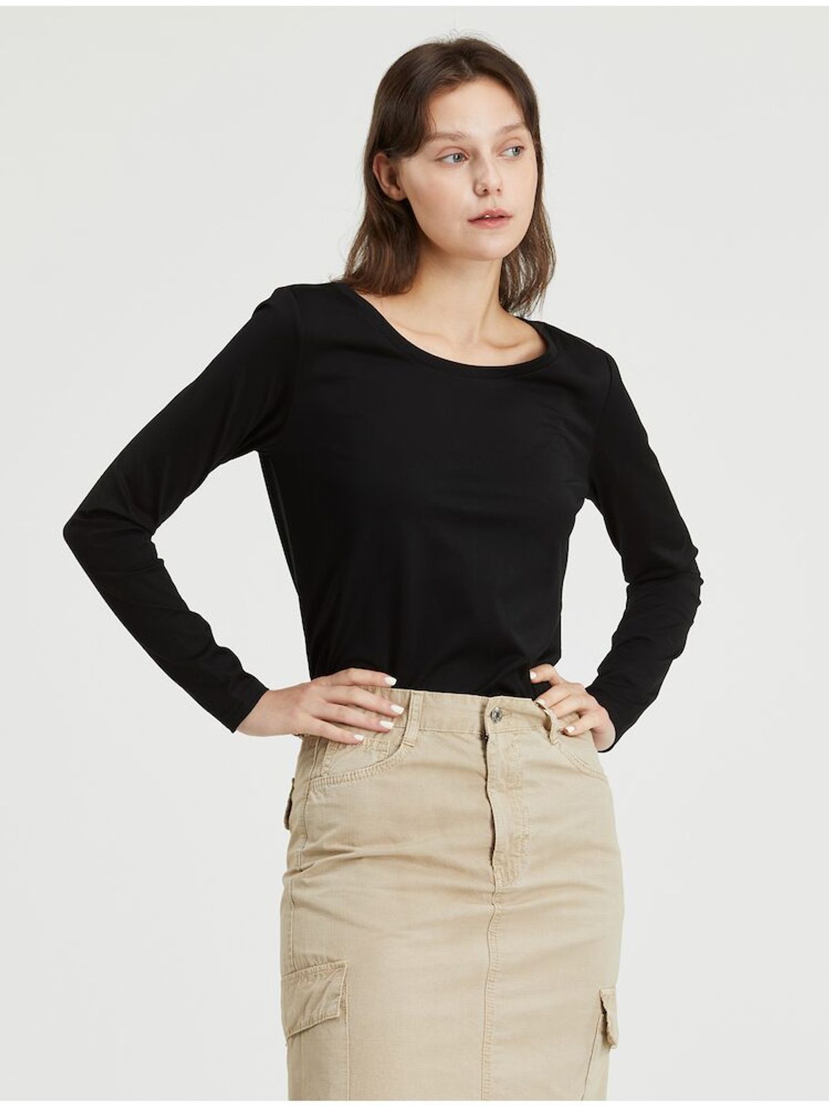 와이잭(YJACK) W_스쿱넥 클래식핏 긴소매 티셔츠 (180gsm) LJT1905L